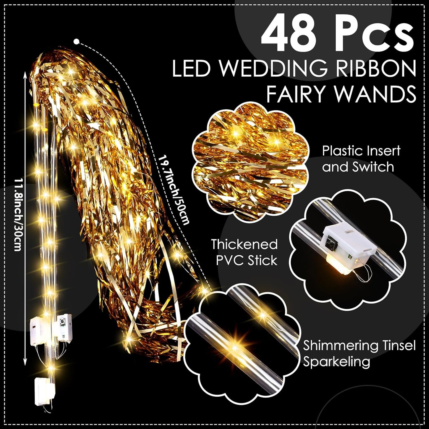 Wholesale 48 Pcs LED Light Up Fairy Wands Foil Tinsel Sticks Glow in the Dark Flashing Sparklers for Wedding Birthday Party Favors Champagne Supplier Wholesale 48 Pcs LED Light Up Fairy Wands Foil Tinsel Sticks Glow in the Dark Flashing Sparklers for Wedding Birthday Party Favors Champagne Supplier