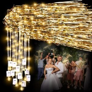 48 Pcs Lighted Wedding Fairy Wands LED Foil Tinsel Wedding Sticks LED Light Up Stick Glow in The Dark Flashing Wands Sparklers for Birthday Party Favors(Champagne)