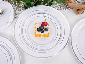 Wholesale 600pcs Silver Plastic Dinnerware Set for 100 Guests 100 Dinner Plates 100 Salad Plates 200 Forks 100 Spoons 100 Knives for Parties Weddings Supplier