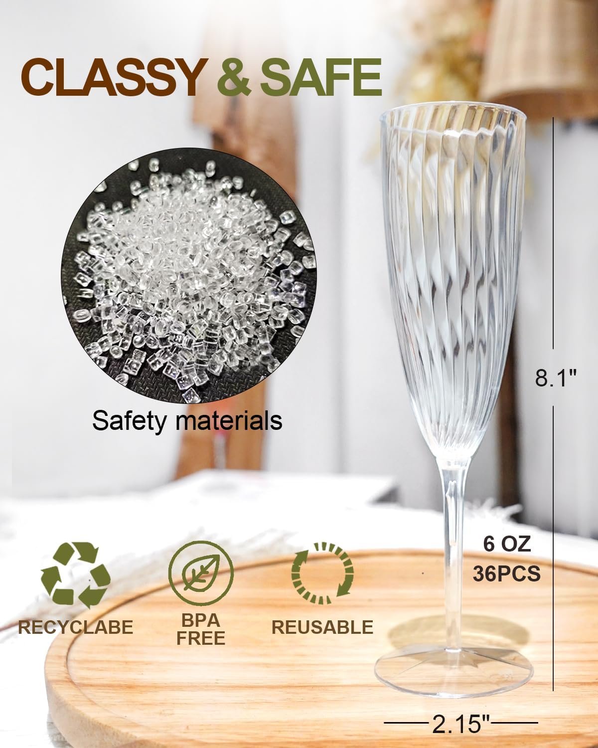 Wholesale Plastic Champagne Flutes 36 Pack Clear Disposable Reusable Wine Glasses 6 oz Cocktail Cups for Parties Weddings Birthdays Supplier