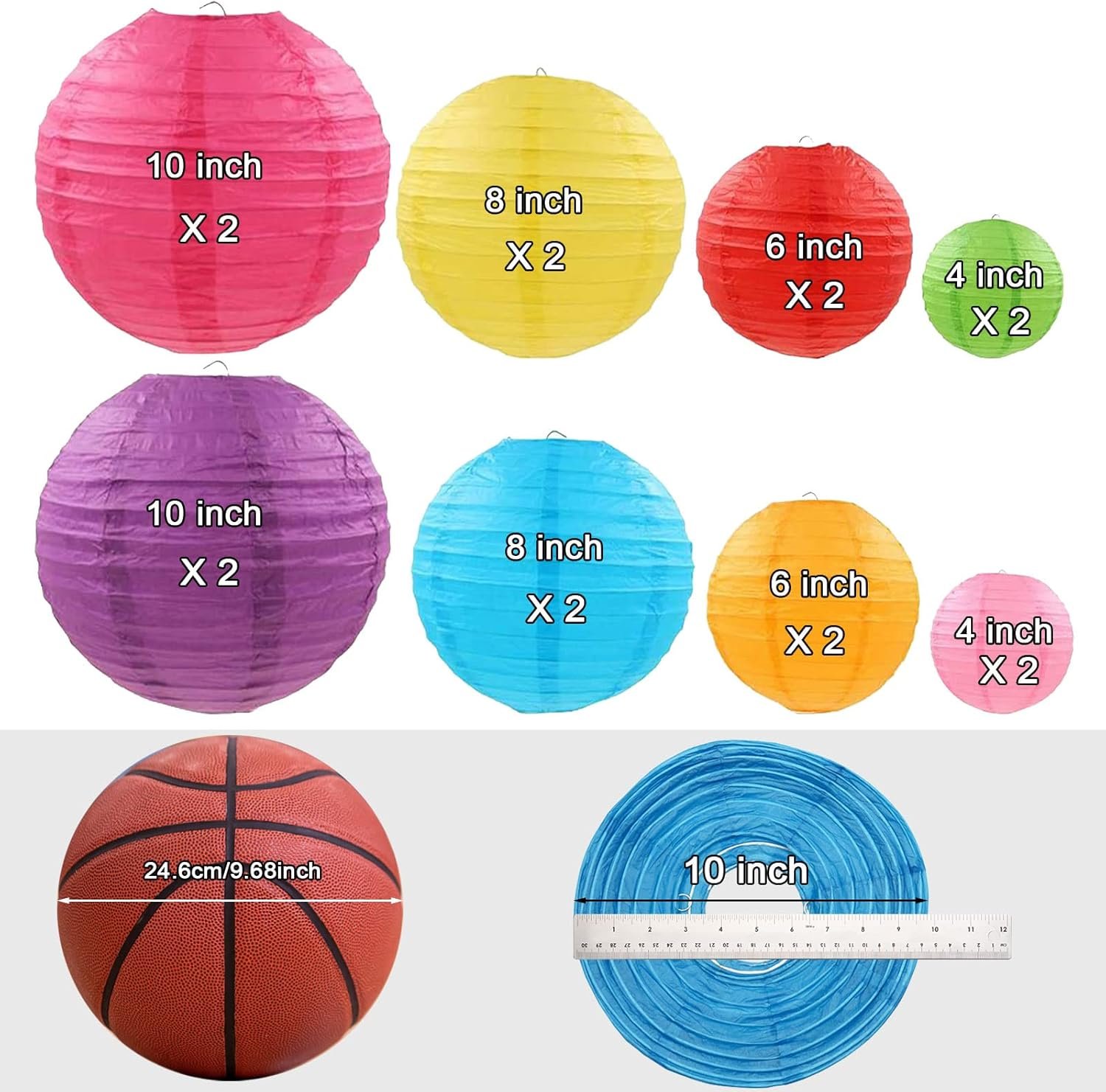 Wholesale 16 Pcs Colorful Multicolor Paper Lanterns Sizes 4” 6” 8” 10” Hanging Ball Decorations for Home Parties Weddings Supplier