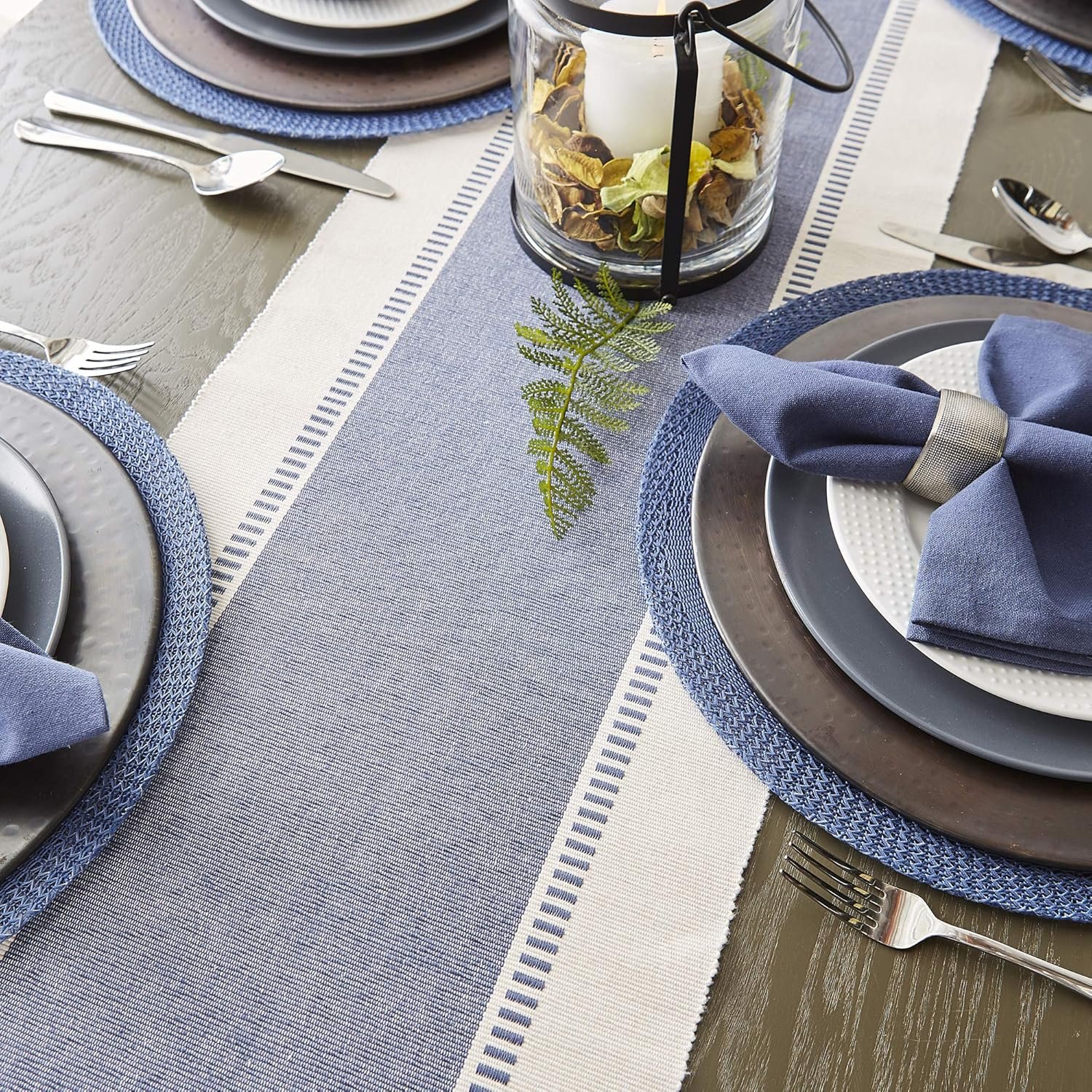Wholesale Dobby Stripe Woven Table Runner 13x72-inch French Blue Supplier