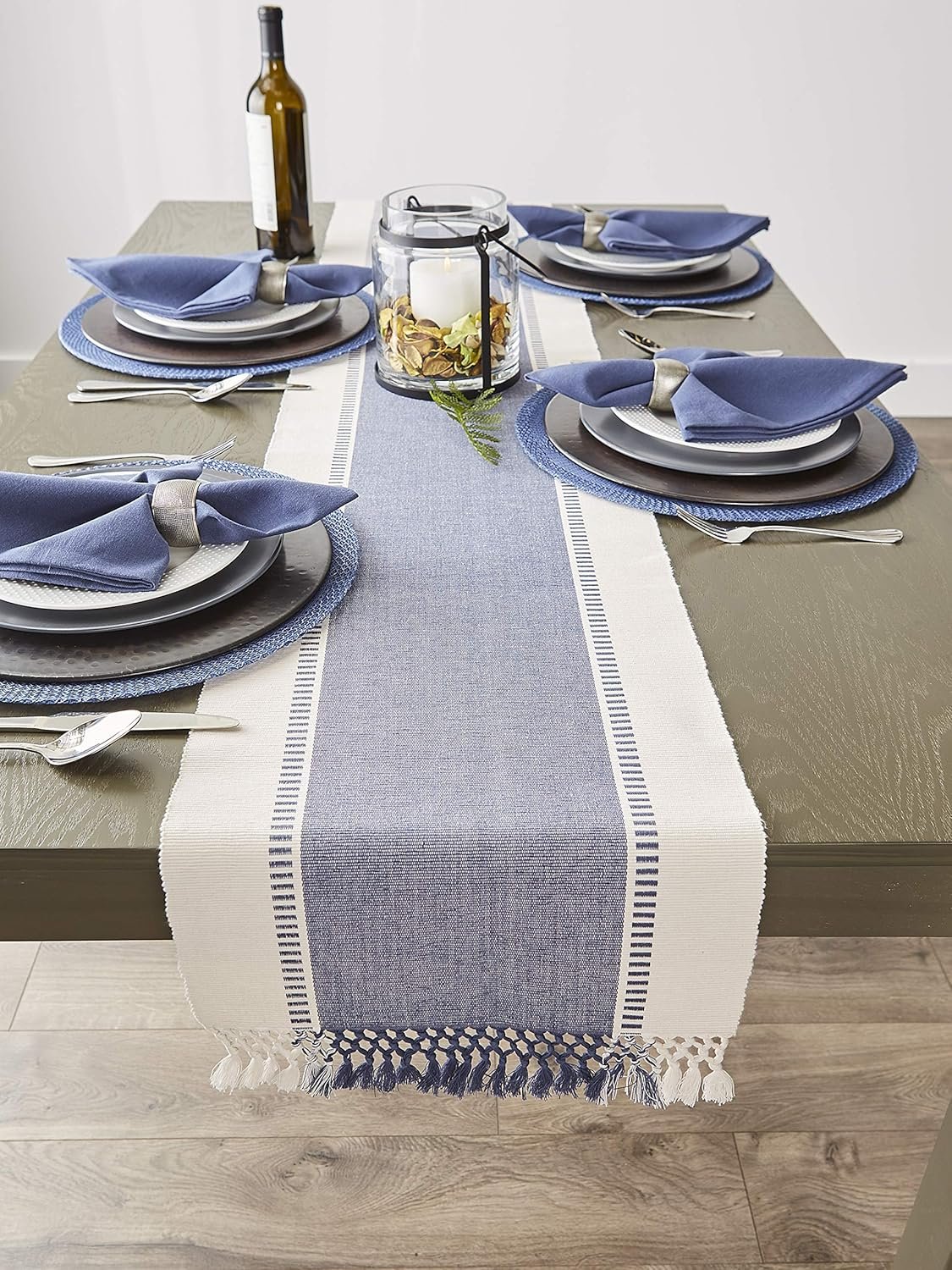 Wholesale Dobby Stripe Woven Table Runner 13x72-inch French Blue Supplier