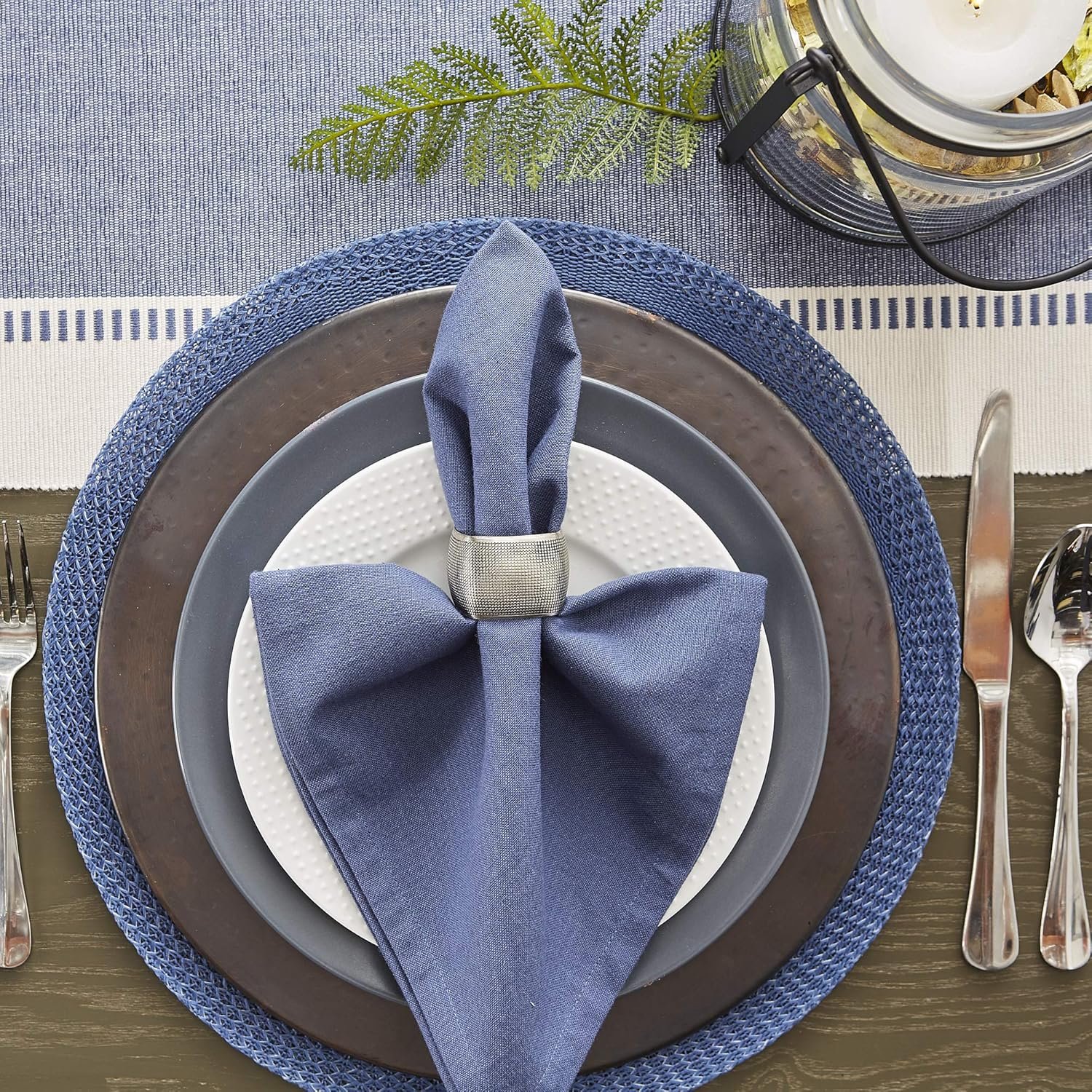 Wholesale Dobby Stripe Woven Table Runner 13x72-inch French Blue Supplier