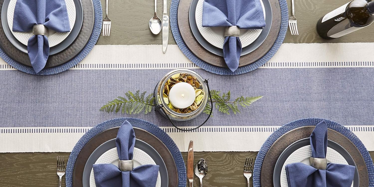 Wholesale Dobby Stripe Woven Table Runner 13x72-inch French Blue Supplier