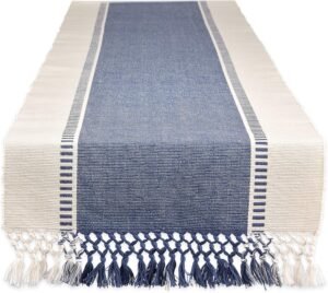 DII Dobby Stripe Woven Table Runner, 13x72-inch, French Blue