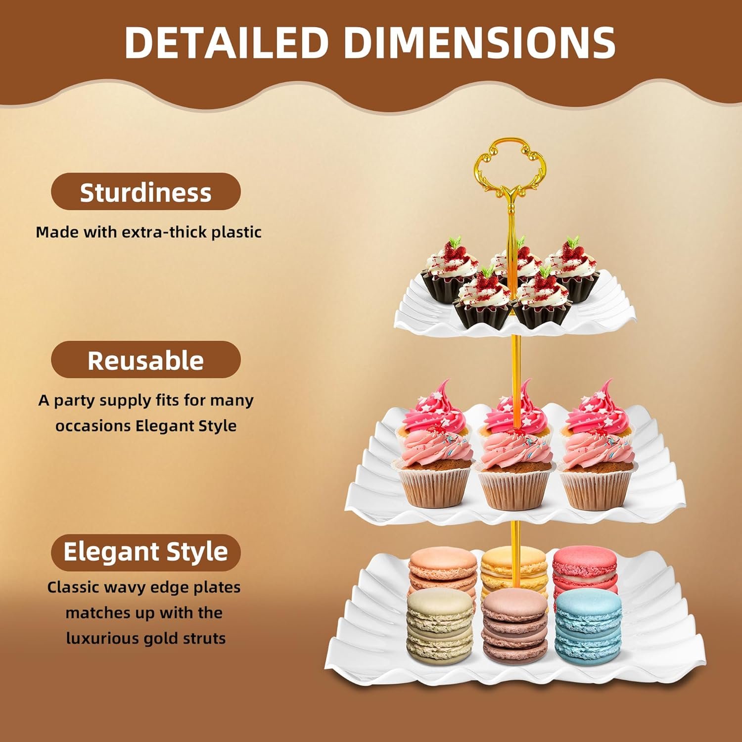 Wholesale 10 Pack Dessert Table Display Set 4 x Three-Tier Square Cupcake Stands 6 x Serving Trays Elegant Tableware for Cakes Cupcakes Pastries Snacks Parties White Supplier