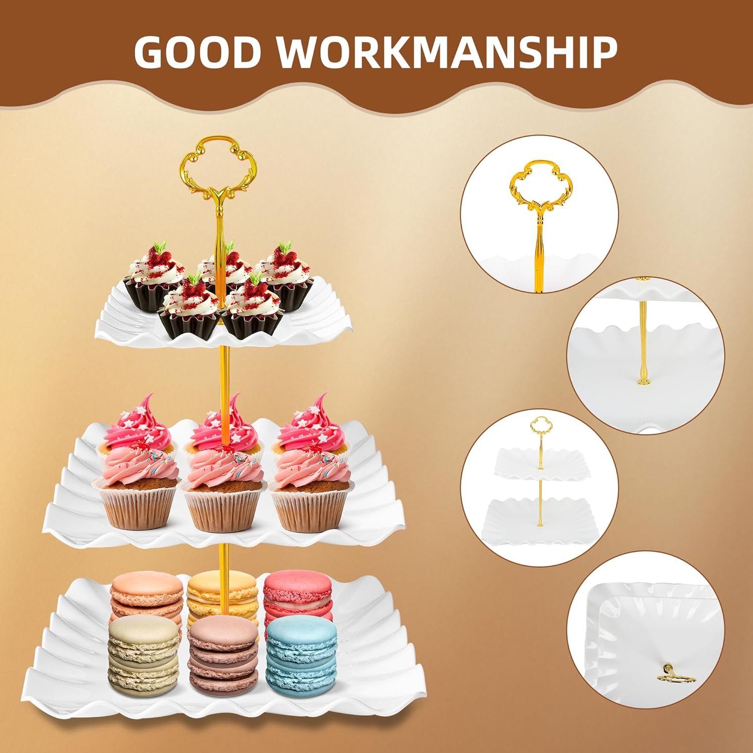 Wholesale 10 Pack Dessert Table Display Set 4 x Three-Tier Square Cupcake Stands 6 x Serving Trays Elegant Tableware for Cakes Cupcakes Pastries Snacks Parties White Supplier