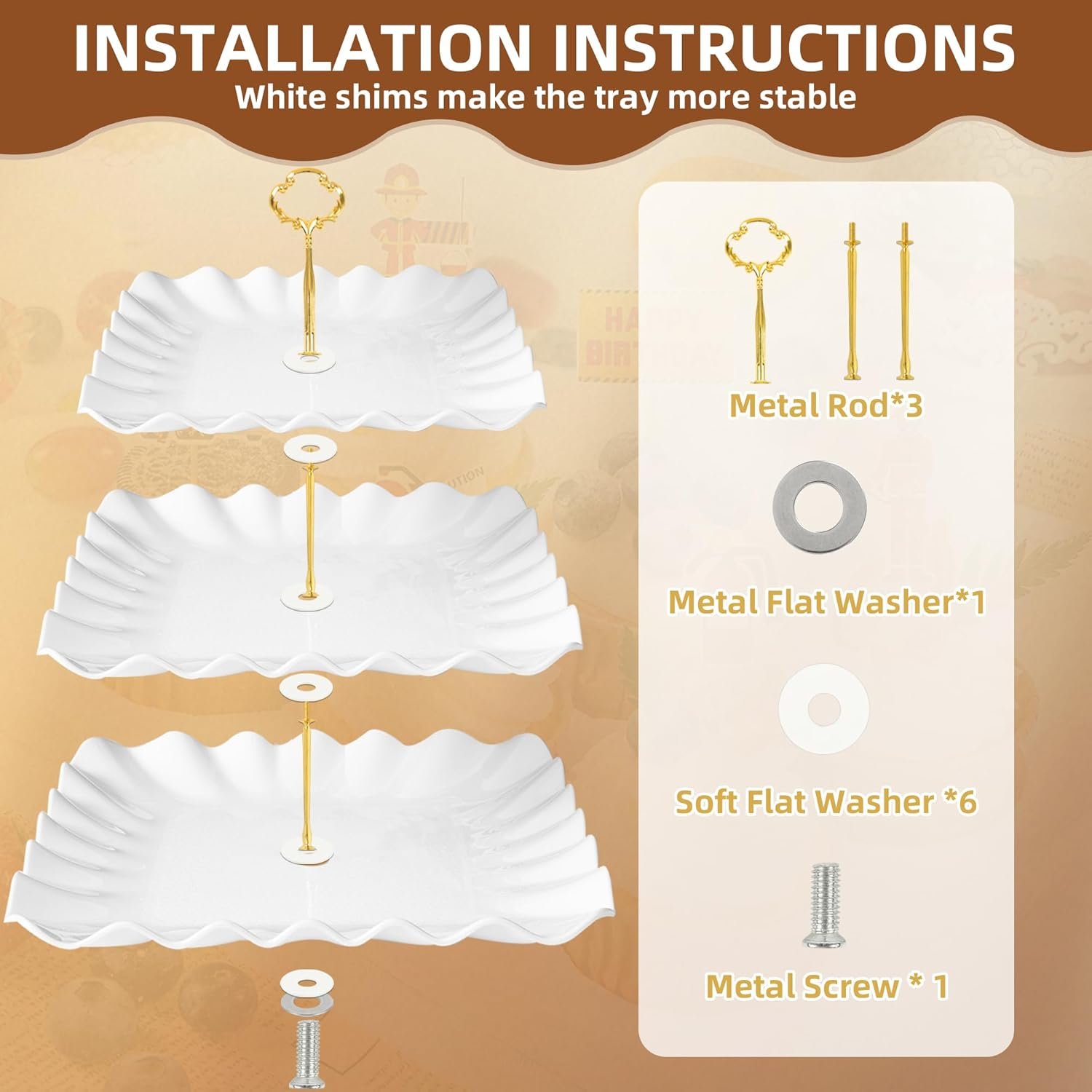 Wholesale 10 Pack Dessert Table Display Set 4 x Three-Tier Square Cupcake Stands 6 x Serving Trays Elegant Tableware for Cakes Cupcakes Pastries Snacks Parties White Supplier