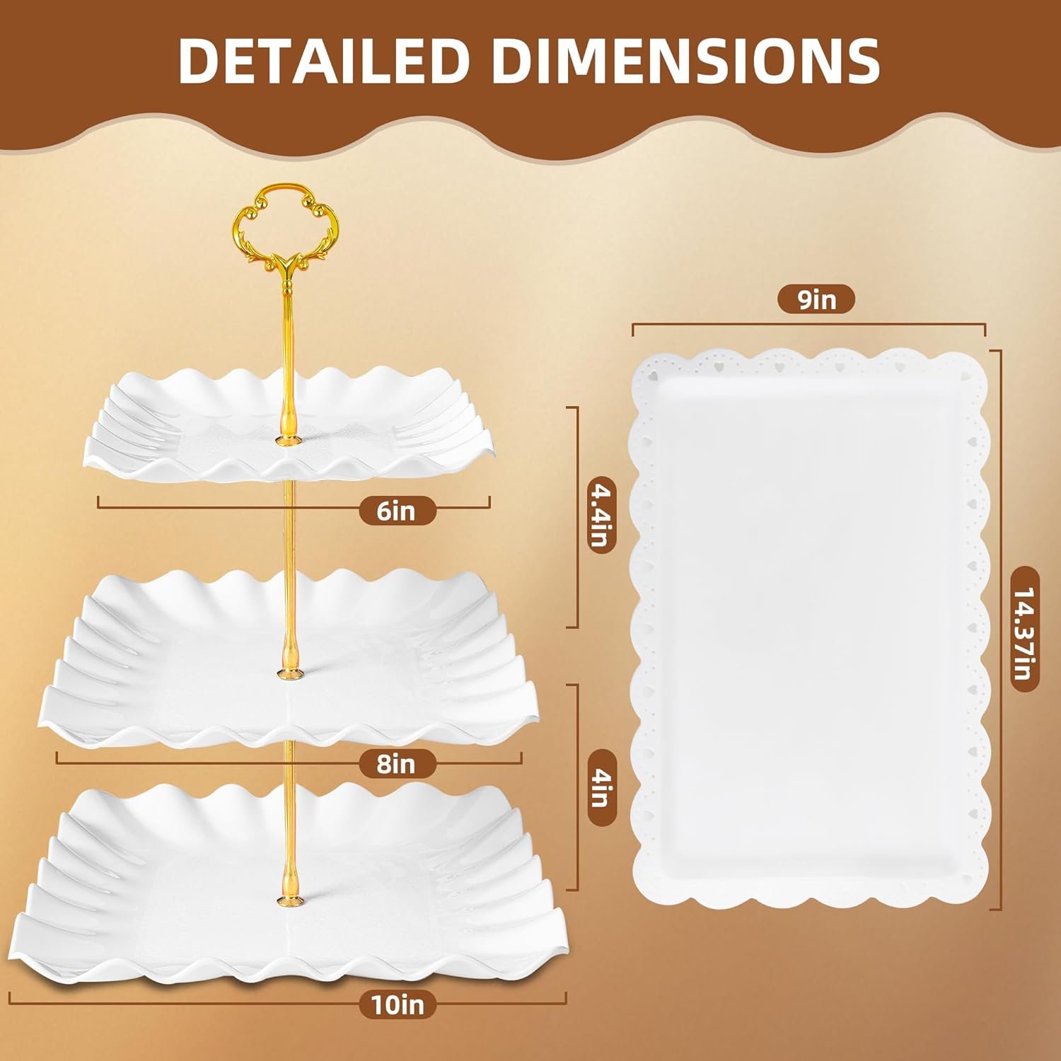 Wholesale 10 Pack Dessert Table Display Set 4 x Three-Tier Square Cupcake Stands 6 x Serving Trays Elegant Tableware for Cakes Cupcakes Pastries Snacks Parties White Supplier