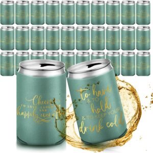 Qinyoung 50 Pieces Green Wedding Can Cooler Bulk Engagement Party Favors for Guests Cheers to Love Laughter and Happily Ever After Rehearsal Dinner Decorations for Wedding Bridal Party