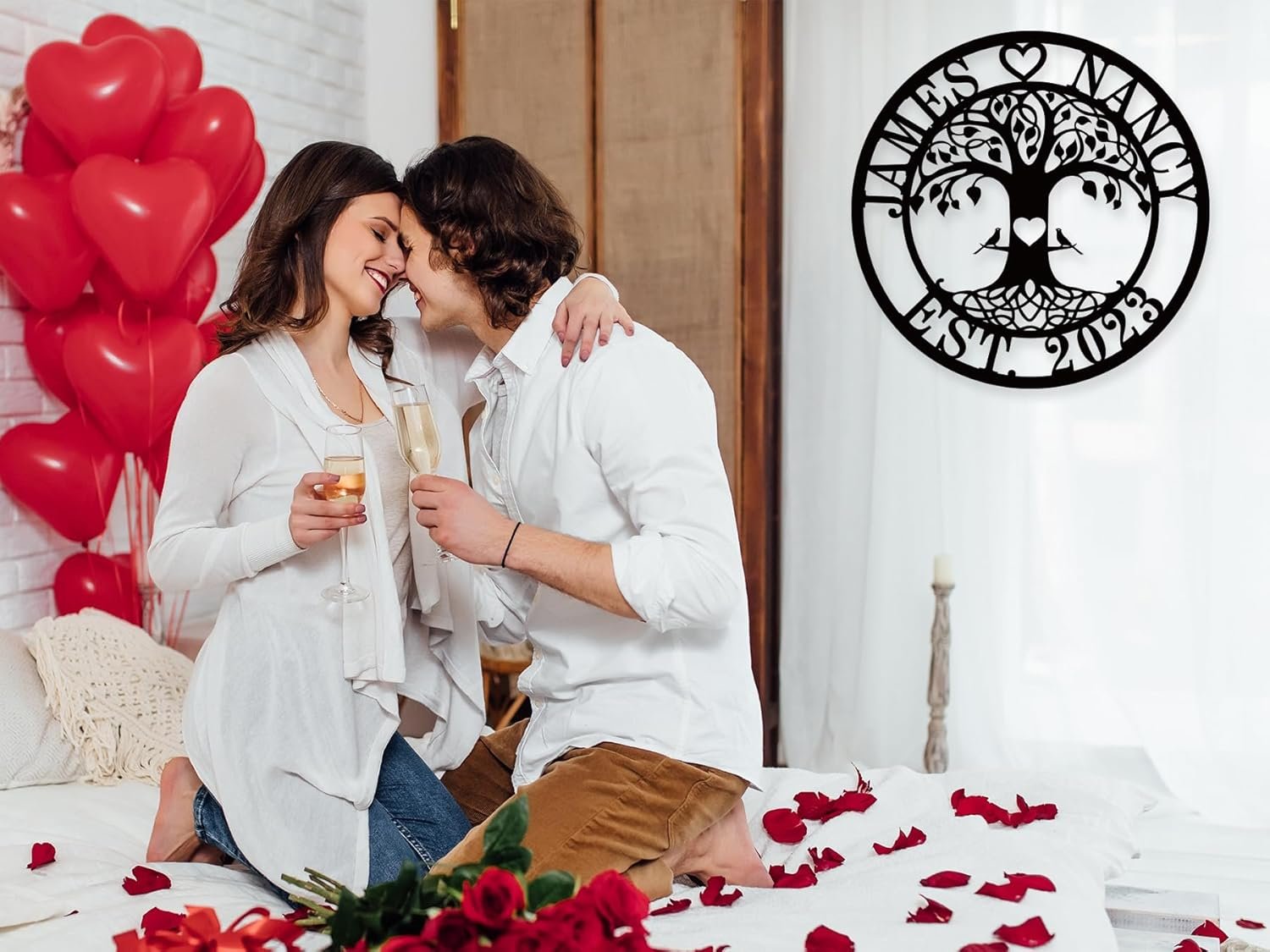 Wholesale Personalized Metal Name Signs Custom Love Birds Family Last Name for Home Wedding Engagement Anniversary Gifts Supplier