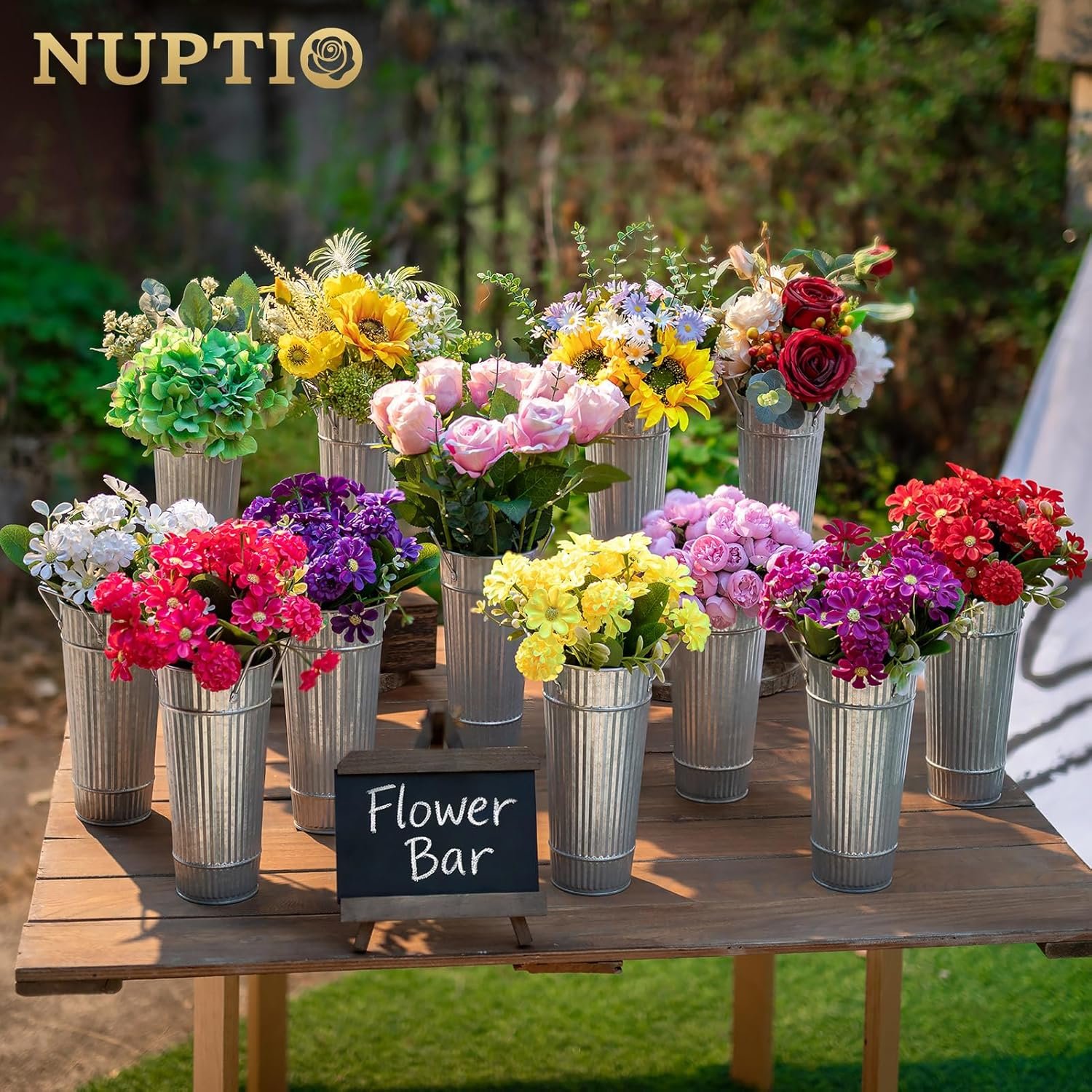 Wholesale Galvanized Bucket Vases 6 Pcs 9 Inch Tall Farmhouse Metal Tin Buckets for Flower Bar Wedding Sparklers Centerpieces Home Garden Decor Supplier