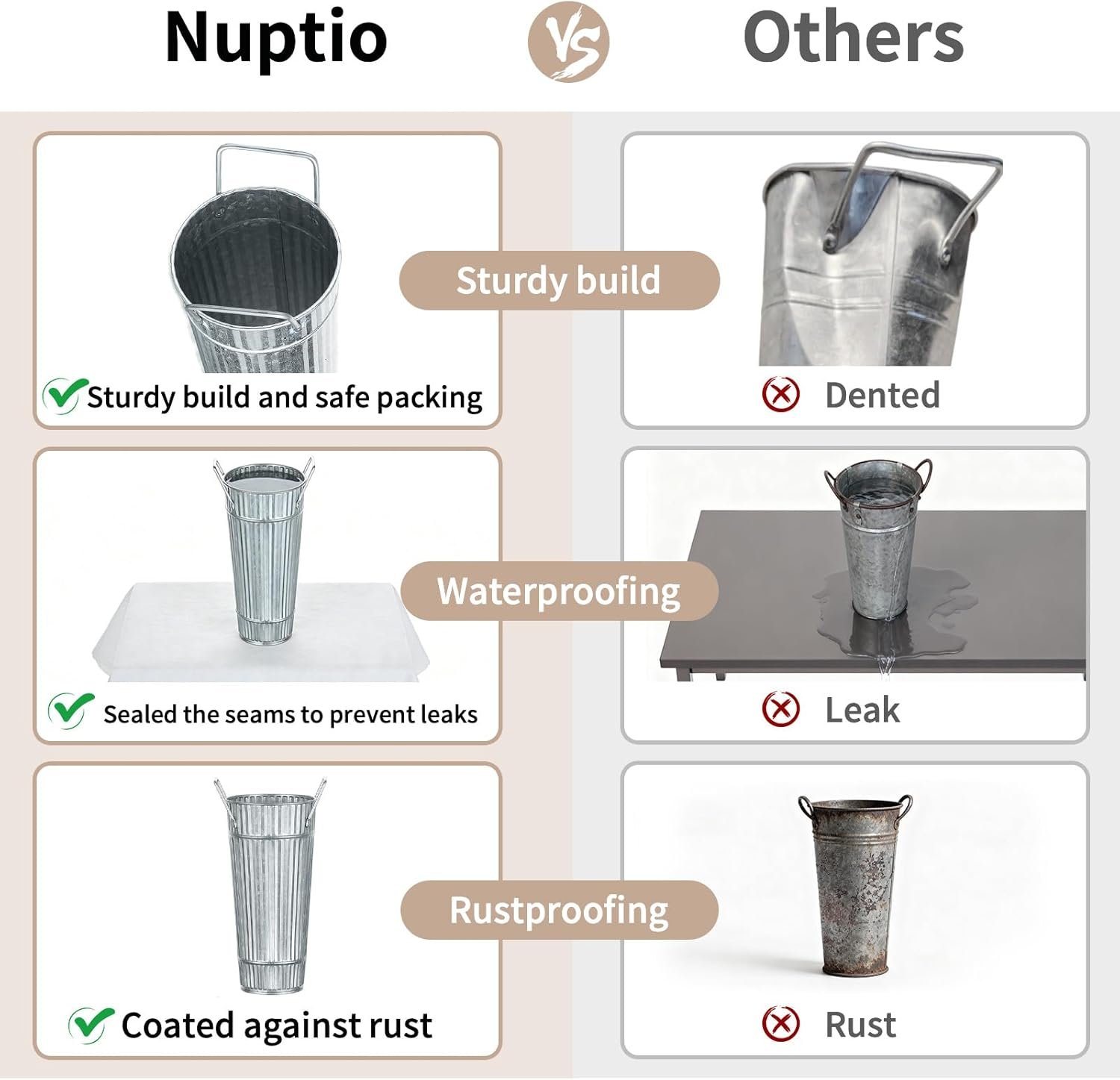 Wholesale Galvanized Bucket Vases 6 Pcs 9 Inch Tall Farmhouse Metal Tin Buckets for Flower Bar Wedding Sparklers Centerpieces Home Garden Decor Supplier