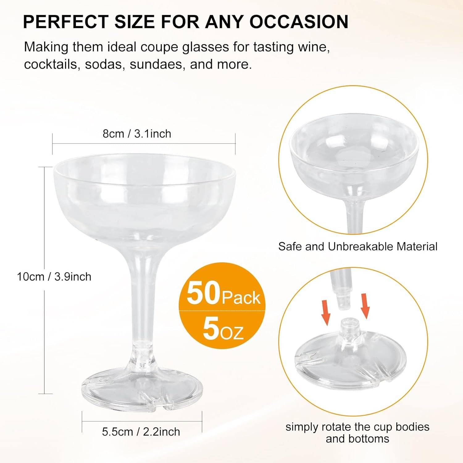 Wholesale 50 PCS 5 oz Disposable Plastic Champagne Tower Coupe Martini Glasses for Weddings Parties Supplier