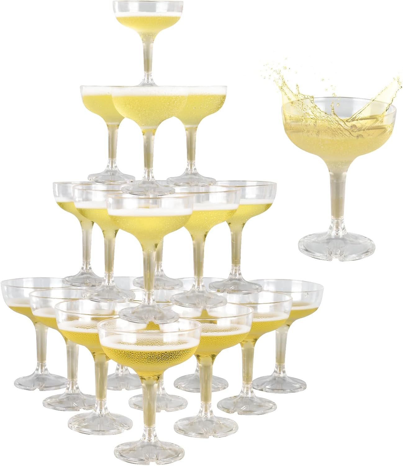 50 PCS champagne tower glasses, 5 oz disposable martini and champagne glasses plastic, plastic coupe glasses, disposable champagne glasses for Weddings & parties