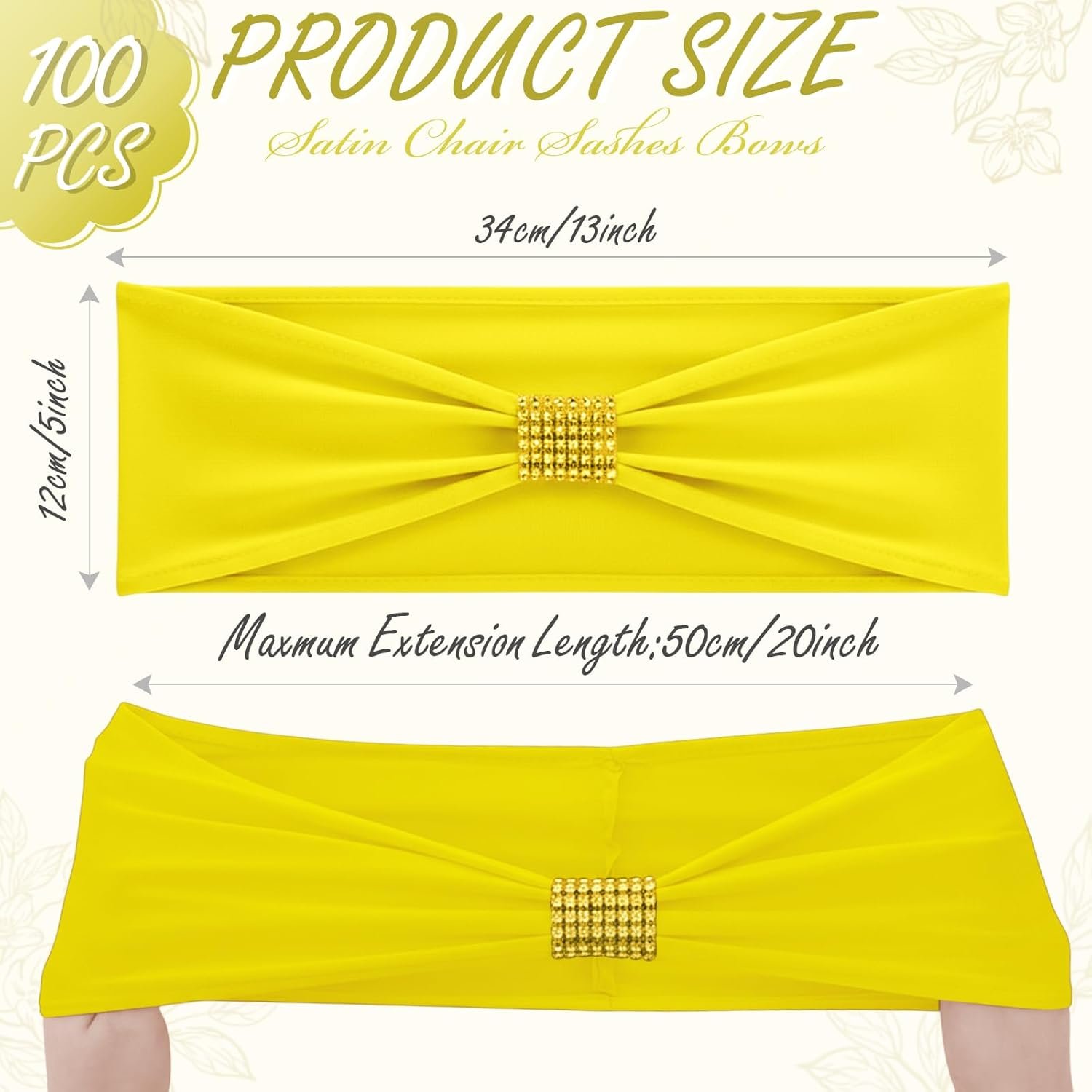 Wholesale 100 Pcs Spandex Chair Sashes Bows with Rhinestone Ring Buckle Slider Elastic Universal Bowknot Ties for Wedding Banquet Ceremony Event Party Decoration Lemon Yellow Supplier