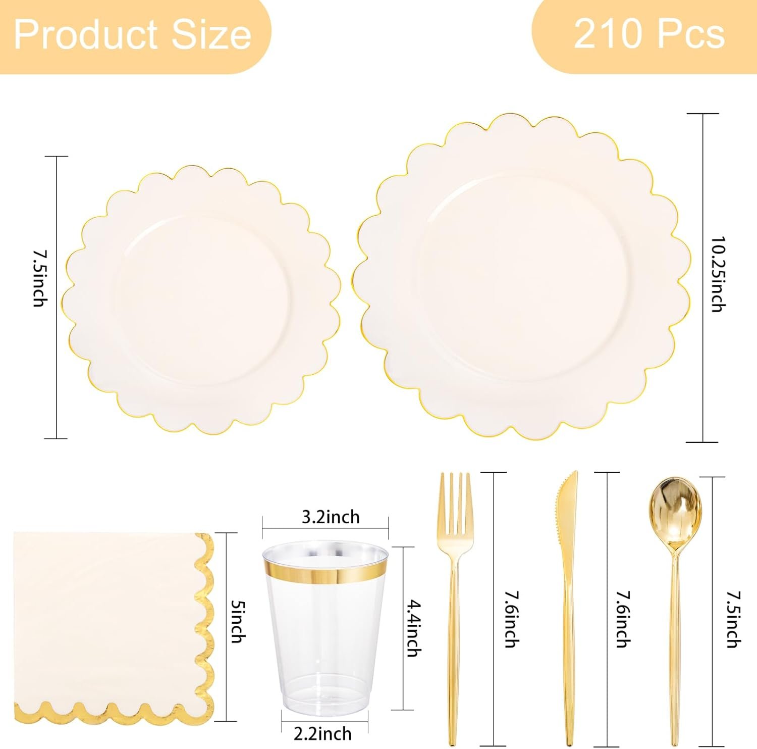 Wholesale 210 Pcs Ivory Scalloped Plastic Plates Disposable Dinnerware Set Cream Gold Includes Plates Gold Silverware Napkins Cups for Birthday Valentine's Day 30 Guests Supplier Wholesale 210 Pcs Ivory Scalloped Plastic Plates Disposable Dinnerware Set Cream Gold Includes Plates Gold Silverware Napkins Cups for Birthday Valentine's Day 30 Guests Supplier
