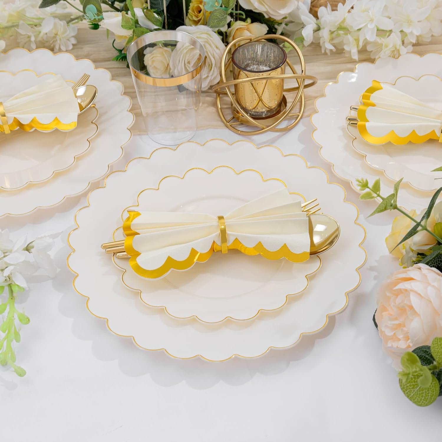 Wholesale 210 Pcs Ivory Scalloped Plastic Plates Disposable Dinnerware Set Cream Gold Includes Plates Gold Silverware Napkins Cups for Birthday Valentine's Day 30 Guests Supplier Wholesale 210 Pcs Ivory Scalloped Plastic Plates Disposable Dinnerware Set Cream Gold Includes Plates Gold Silverware Napkins Cups for Birthday Valentine's Day 30 Guests Supplier