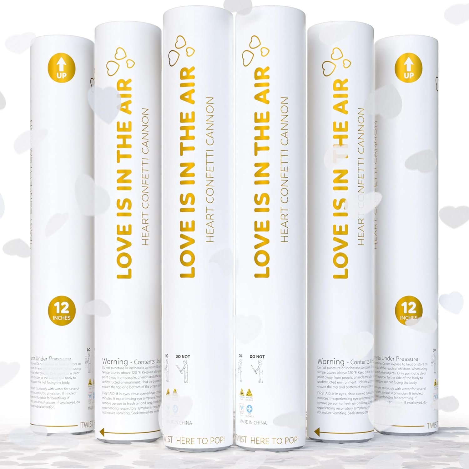 White Biodegradable Heart Confetti Poppers Confetti Cannon | 6 Pack | Party Poppers Decoration for Valentine's Day, Wedding, Bridal Shower | Wedding Supplies Party Favors | 12 in | TUR Party Supplies