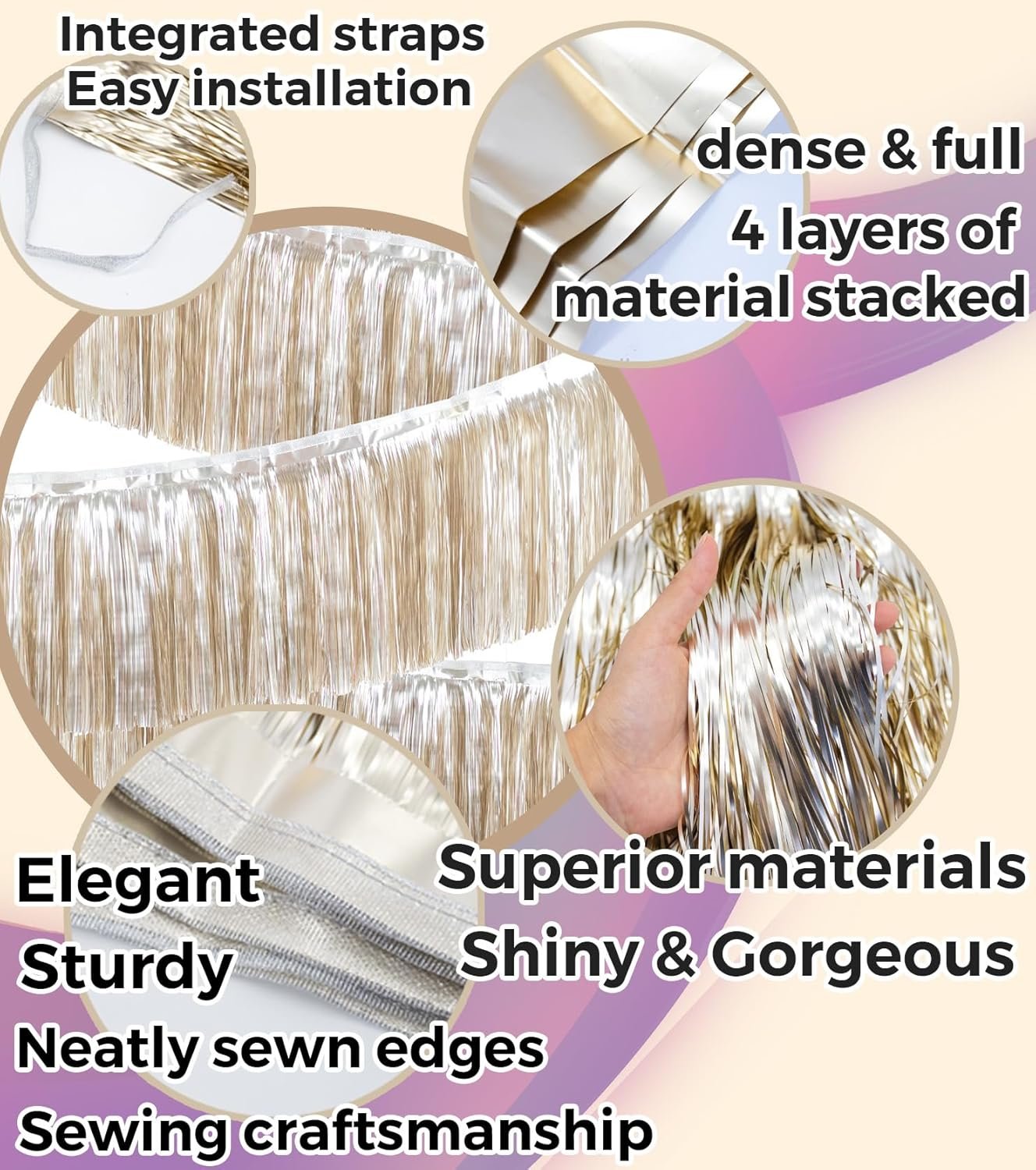 Wholesale Premium Fringe Tinsel Garland Foil Metallic Tassels Banner Party Streamers for Birthday Wedding Graduation Christmas Home Decor (Matte Champagne Gold) Supplier