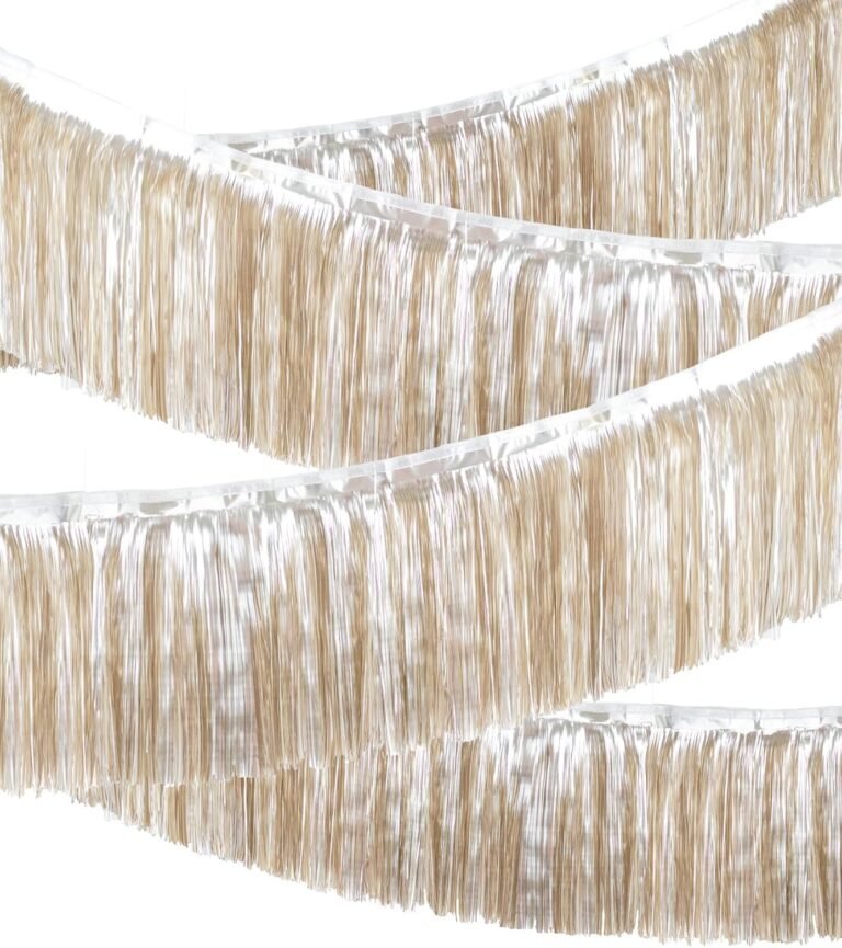 LILF Premium Fringe Tinsel Garland for Party Decorations Foil Metallic Tassels Banner Party Streamers for Birthday Wedding Graduation Christmas Home Decor (Matte Champagne Gold)