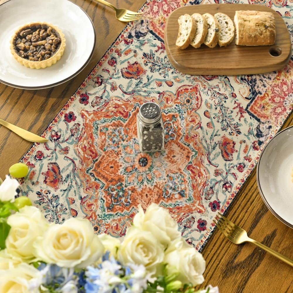 Wholesale Boho Bohemia Style Orange Table Runner Country Rustic Farmhouse Magical Fall Kitchen Dining Decoration for Home Party 13x72 Inch Supplier