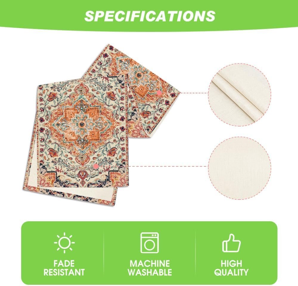 Wholesale Boho Bohemia Style Orange Table Runner Country Rustic Farmhouse Magical Fall Kitchen Dining Decoration for Home Party 13x72 Inch Supplier