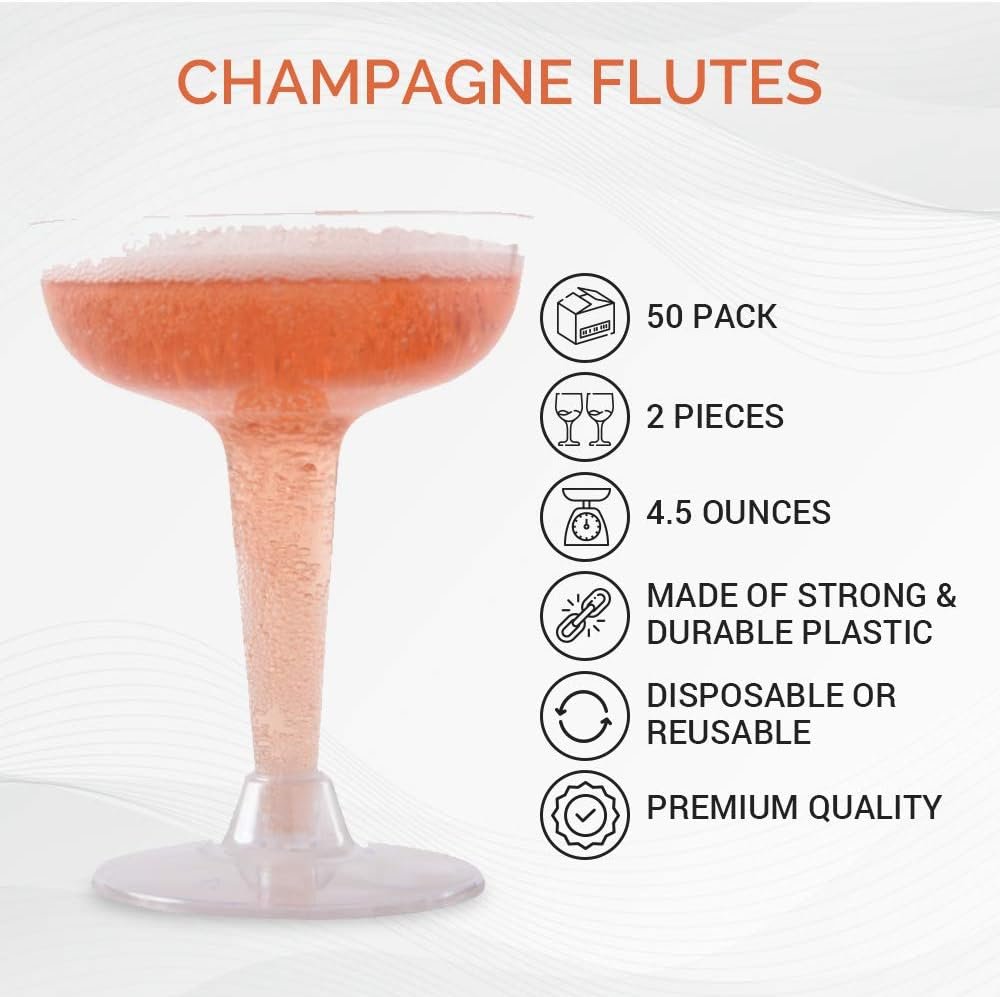 Wholesale Plastic Champagne Glasses Set 50 Count 4 Ounce Stem Cups for Birthday Parties Wedding Receptions Supplier