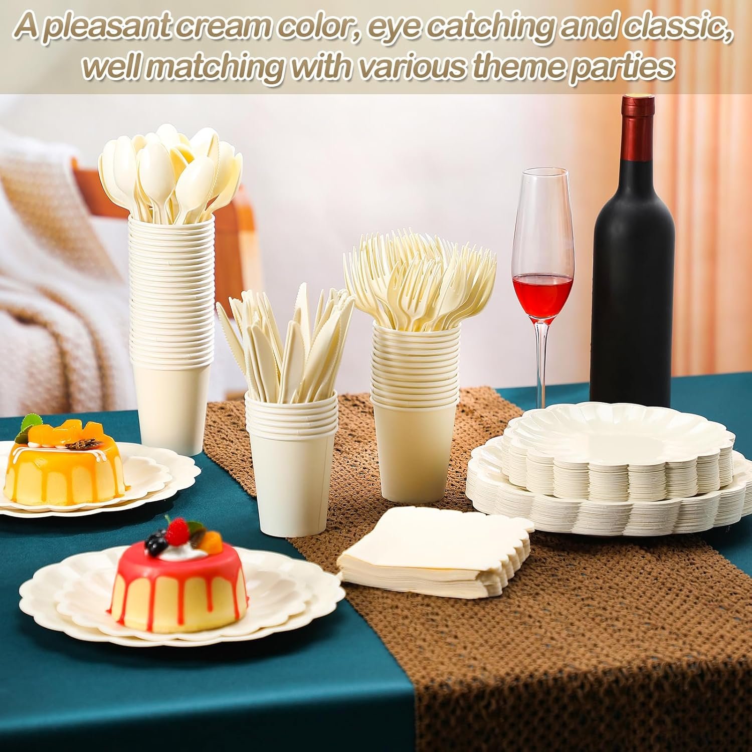 Wholesale 350 Pcs Cream White Scalloped Shell Edge Paper Plates Disposable Tableware Cocktail Napkins Cups Plastic Spoons Forks Knives for Wedding Baby Shower Picnic Birthday Party Supply for 50 Guests Supplier Wholesale 350 Pcs Cream White Scalloped Shell Edge Paper Plates Disposable Tableware Cocktail Napkins Cups Plastic Spoons Forks Knives for Wedding Baby Shower Picnic Birthday Party Supply for 50 Guests Supplier