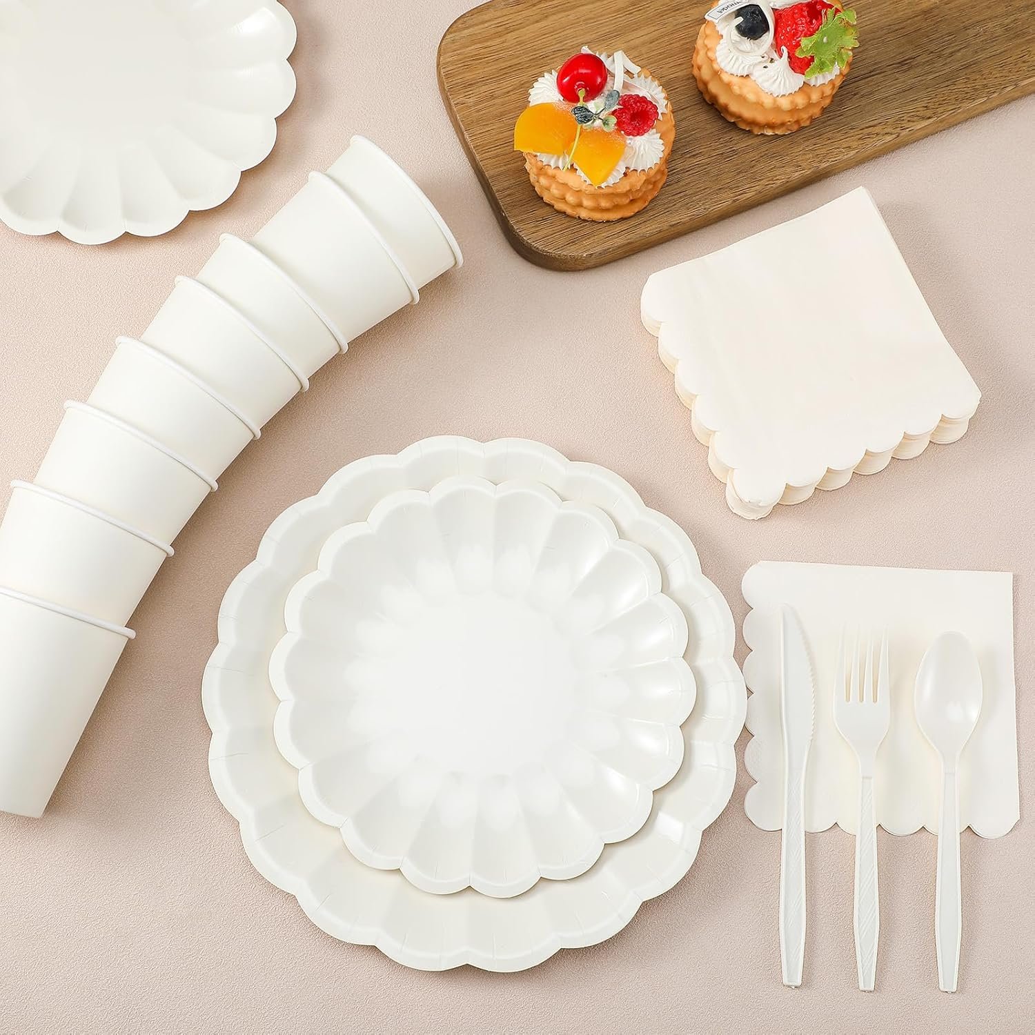 Wholesale 350 Pcs Cream White Scalloped Shell Edge Paper Plates Disposable Tableware Cocktail Napkins Cups Plastic Spoons Forks Knives for Wedding Baby Shower Picnic Birthday Party Supply for 50 Guests Supplier Wholesale 350 Pcs Cream White Scalloped Shell Edge Paper Plates Disposable Tableware Cocktail Napkins Cups Plastic Spoons Forks Knives for Wedding Baby Shower Picnic Birthday Party Supply for 50 Guests Supplier
