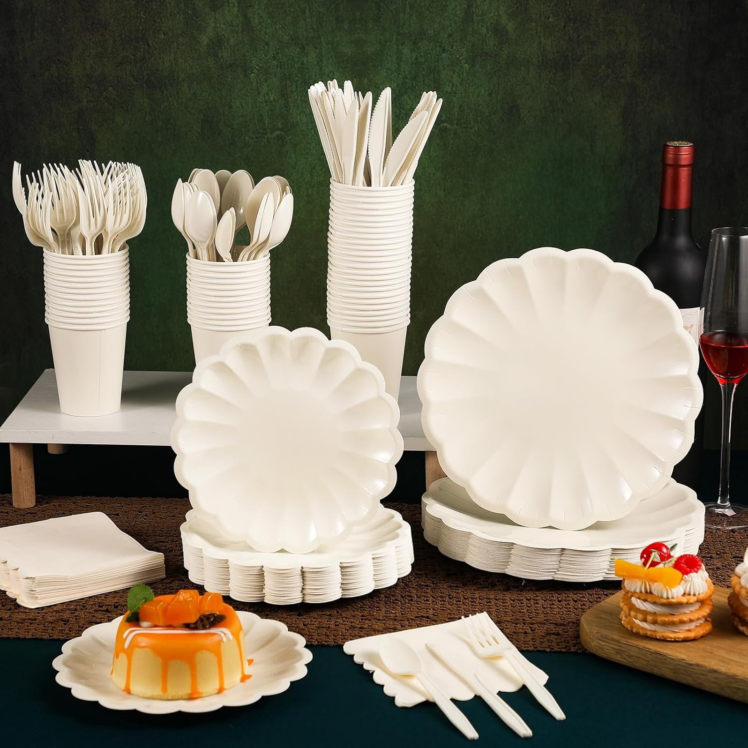 Wholesale 350 Pcs Cream White Scalloped Shell Edge Paper Plates Disposable Tableware Cocktail Napkins Cups Plastic Spoons Forks Knives for Wedding Baby Shower Picnic Birthday Party Supply for 50 Guests Supplier Wholesale 350 Pcs Cream White Scalloped Shell Edge Paper Plates Disposable Tableware Cocktail Napkins Cups Plastic Spoons Forks Knives for Wedding Baby Shower Picnic Birthday Party Supply for 50 Guests Supplier