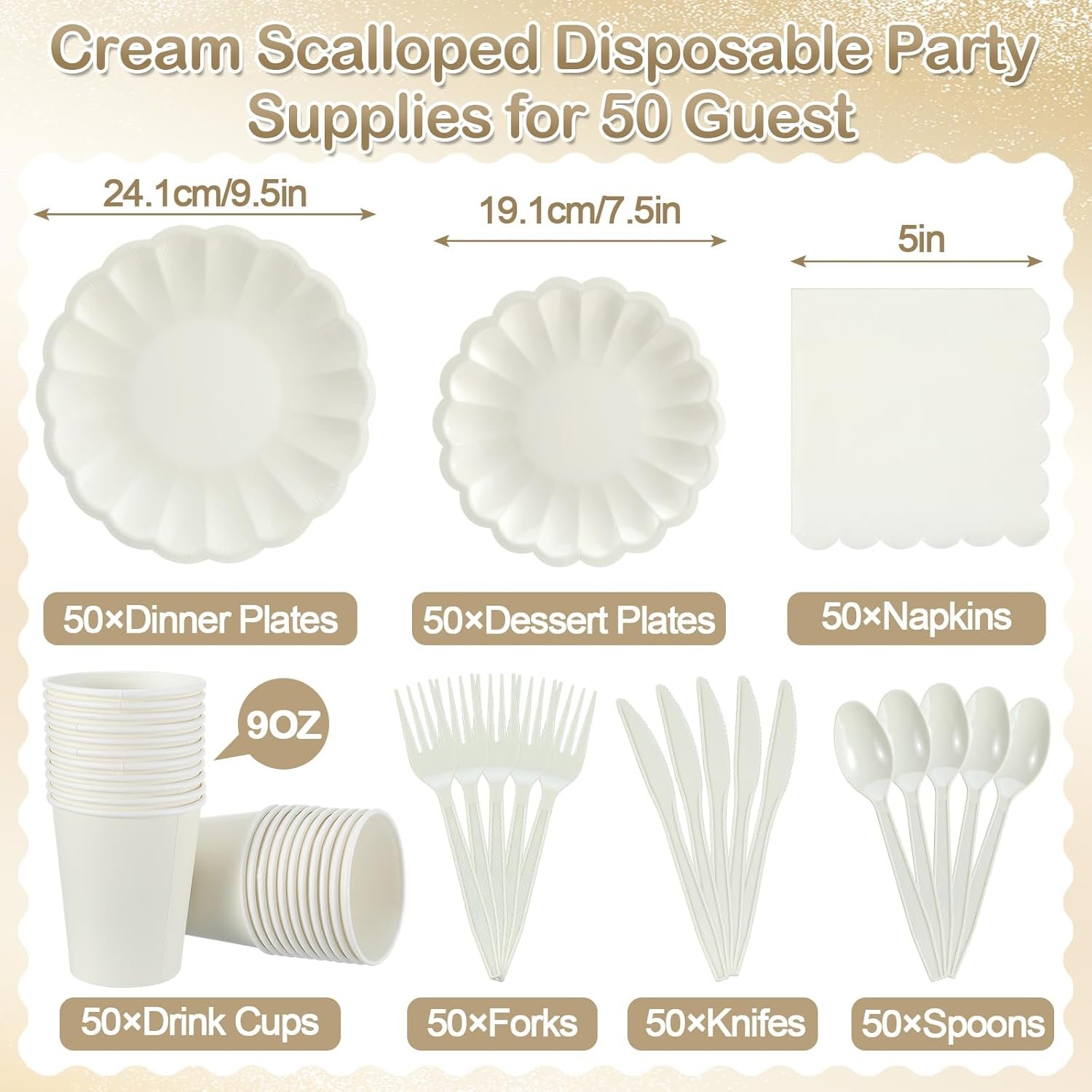 Wholesale 350 Pcs Cream White Scalloped Shell Edge Paper Plates Disposable Tableware Cocktail Napkins Cups Plastic Spoons Forks Knives for Wedding Baby Shower Picnic Birthday Party Supply for 50 Guests Supplier Wholesale 350 Pcs Cream White Scalloped Shell Edge Paper Plates Disposable Tableware Cocktail Napkins Cups Plastic Spoons Forks Knives for Wedding Baby Shower Picnic Birthday Party Supply for 50 Guests Supplier