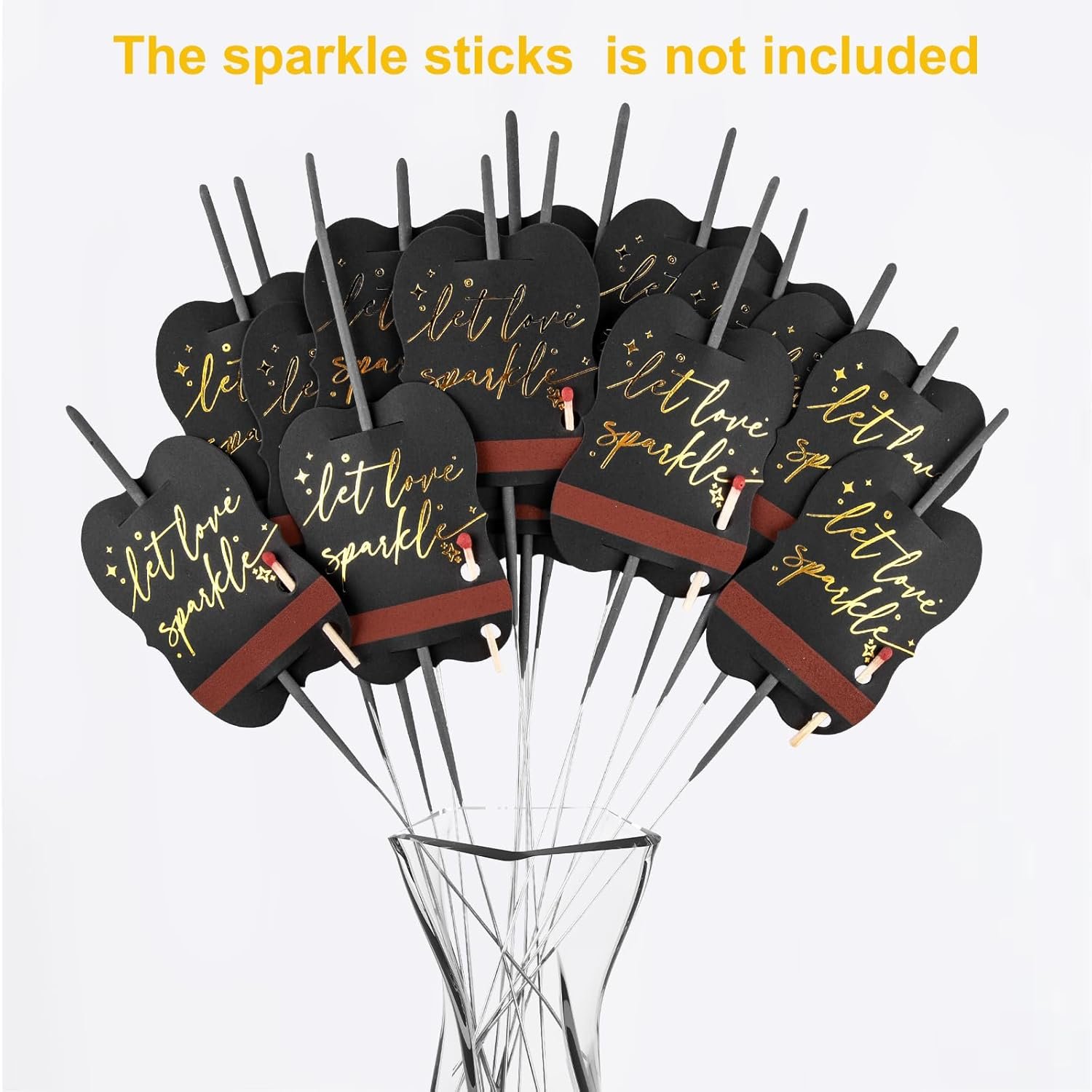 Wholesale 100 PCS “Let Love Sparkle” Gold Foil Stamped Wedding Send Off Tags Metallic Sparkle Stick Sleeves with Match Striker Strips for Anniversary Graduation Birthday Engagement Events Supplier