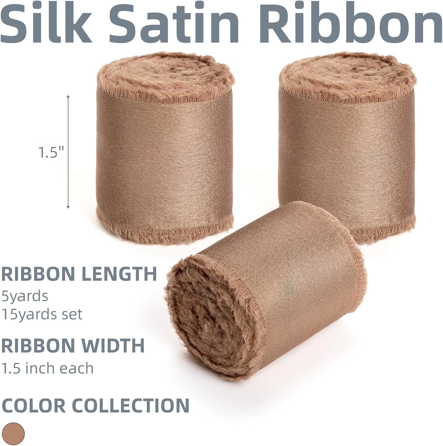 Wholesale Brown Silk Satin Frayed Ribbon Dark Champagne for Bridal Bouquets Christmas Wrapping Wedding Invitations Decor 1.5