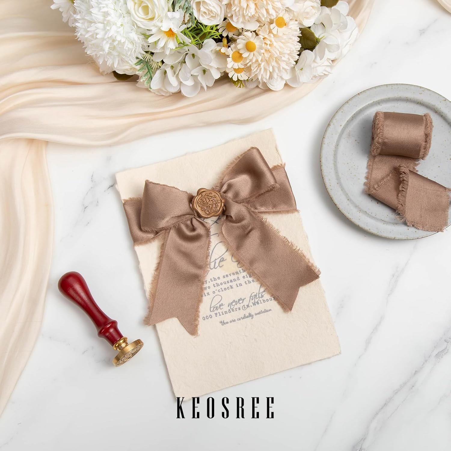 Wholesale Brown Silk Satin Frayed Ribbon Dark Champagne for Bridal Bouquets Christmas Wrapping Wedding Invitations Decor 1.5