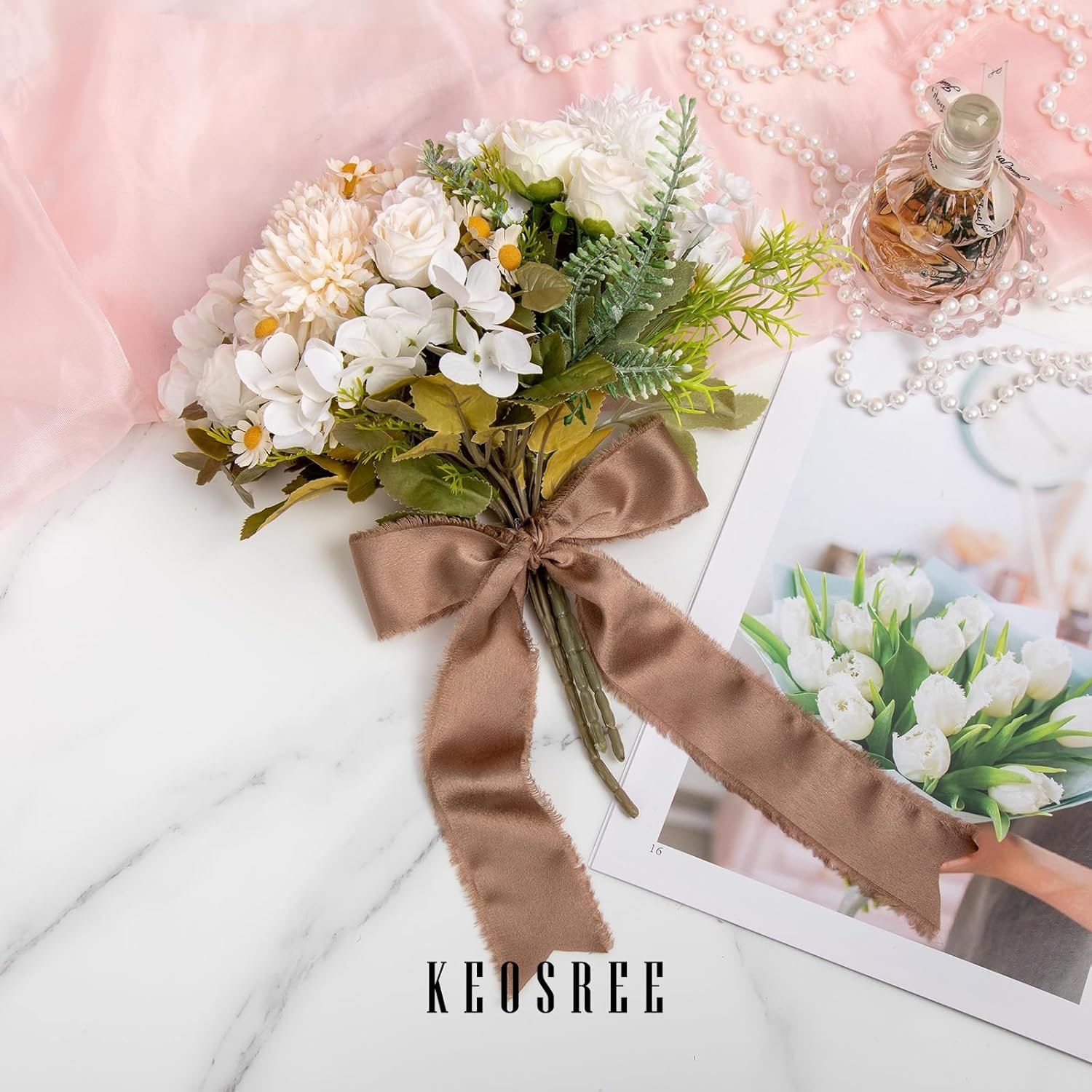 Wholesale Brown Silk Satin Frayed Ribbon Dark Champagne for Bridal Bouquets Christmas Wrapping Wedding Invitations Decor 1.5