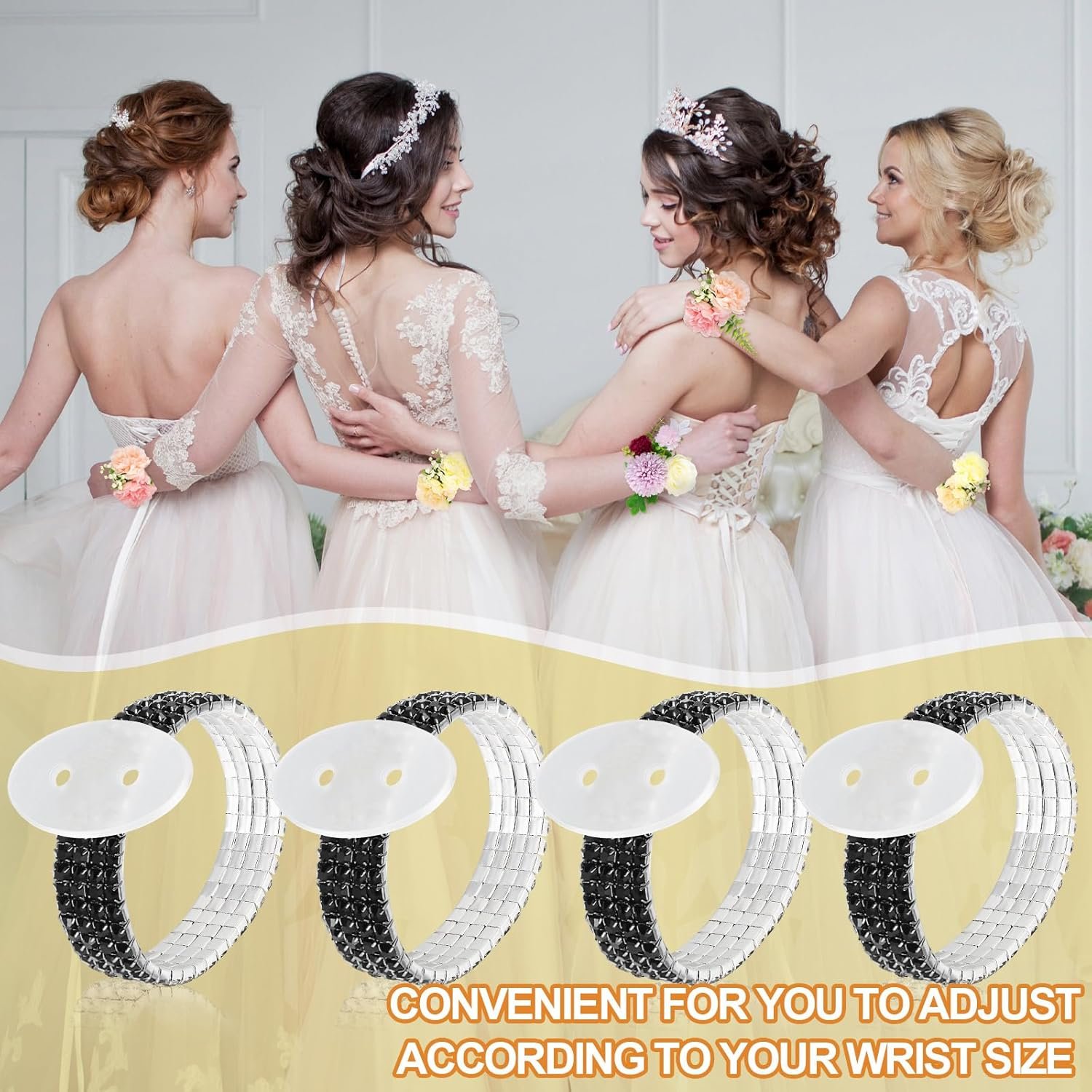 Wholesale 4 Pieces Rhinestone Stretch Corsage Wristlet Bands DIY Wedding Bracelets Accessories for Prom Bride Shower Anniversary Supplier Wholesale 4 Pieces Rhinestone Stretch Corsage Wristlet Bands DIY Wedding Bracelets Accessories for Prom Bride Shower Anniversary Supplier