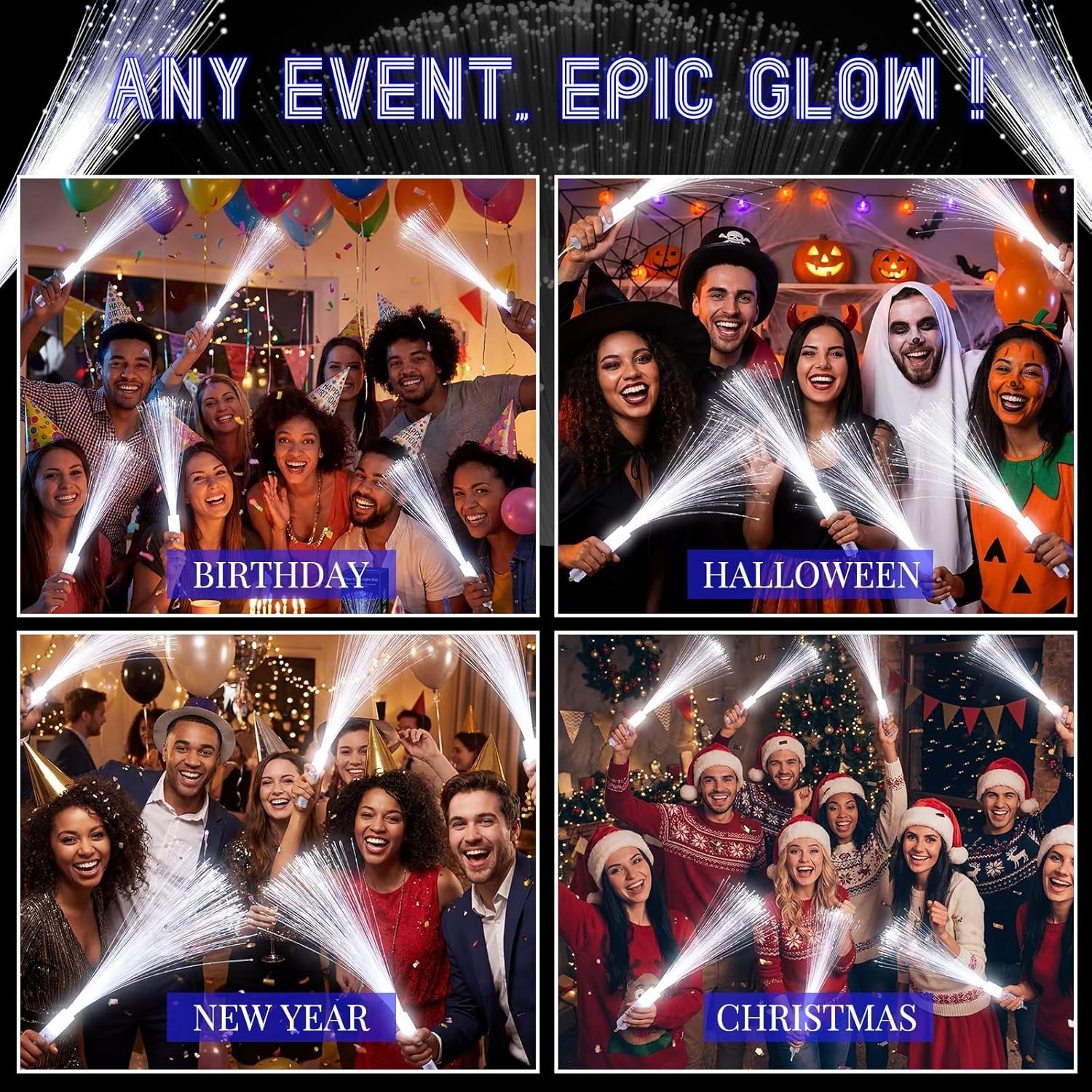 Wholesale 96 Pieces White Fiber Optic Wands Bulk LED Wedding Sparklers Light Up Glow Sticks with 3 Modes Flashing for Valentines Day Birthday Carnival Party Favors Supplier