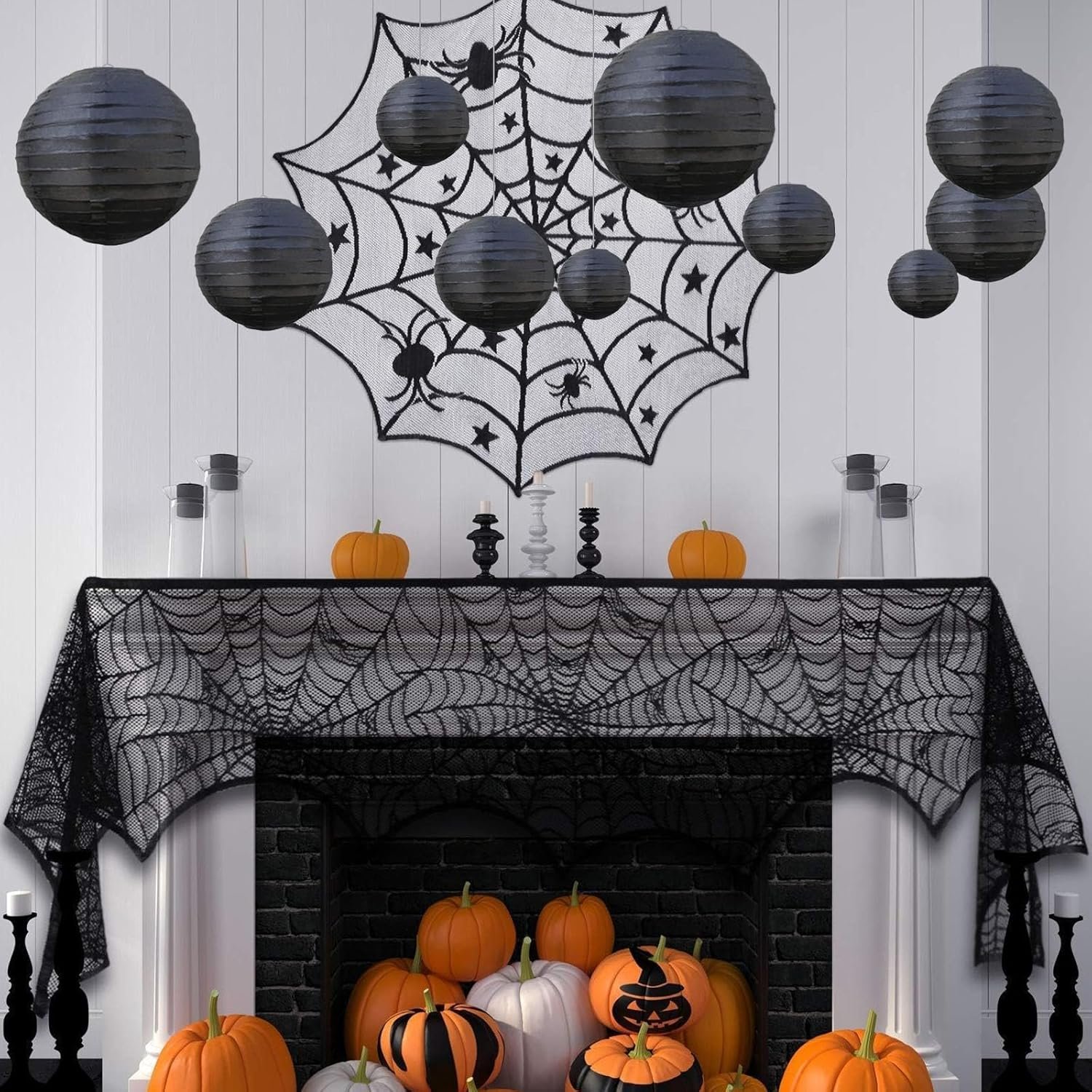 Wholesale 20Pcs Black Hanging Round Paper Lanterns 6” 8” 10” 12” for Birthday Wedding Halloween Christmas Home Party Decor Supplier