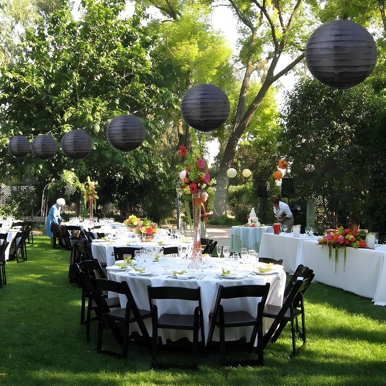 Wholesale 20Pcs Black Hanging Round Paper Lanterns 6” 8” 10” 12” for Birthday Wedding Halloween Christmas Home Party Decor Supplier