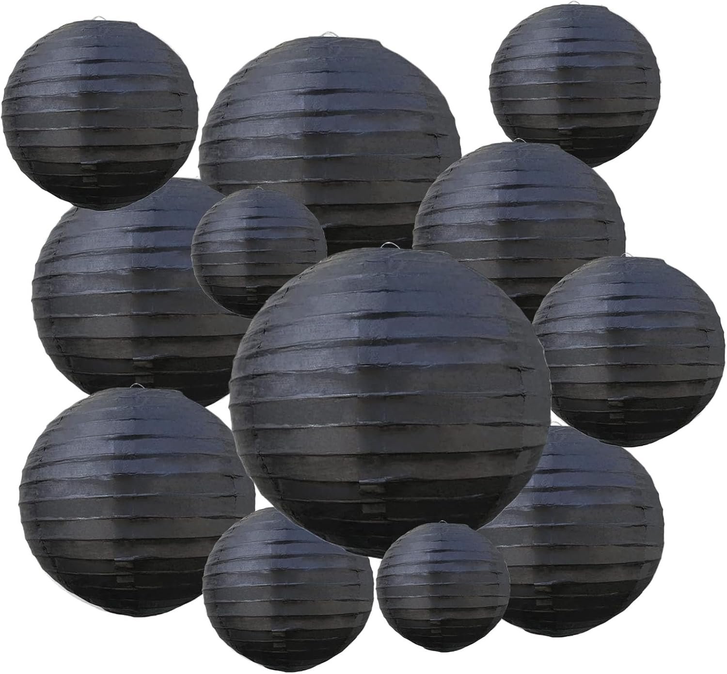 20Pcs Black Paper Lanterns for Parties, 6” 8” 10” 12” Chinese Asian Hanging Round Paper Lanterns for Birthday Wedding Halloween Christmas Home Decor Party Decor