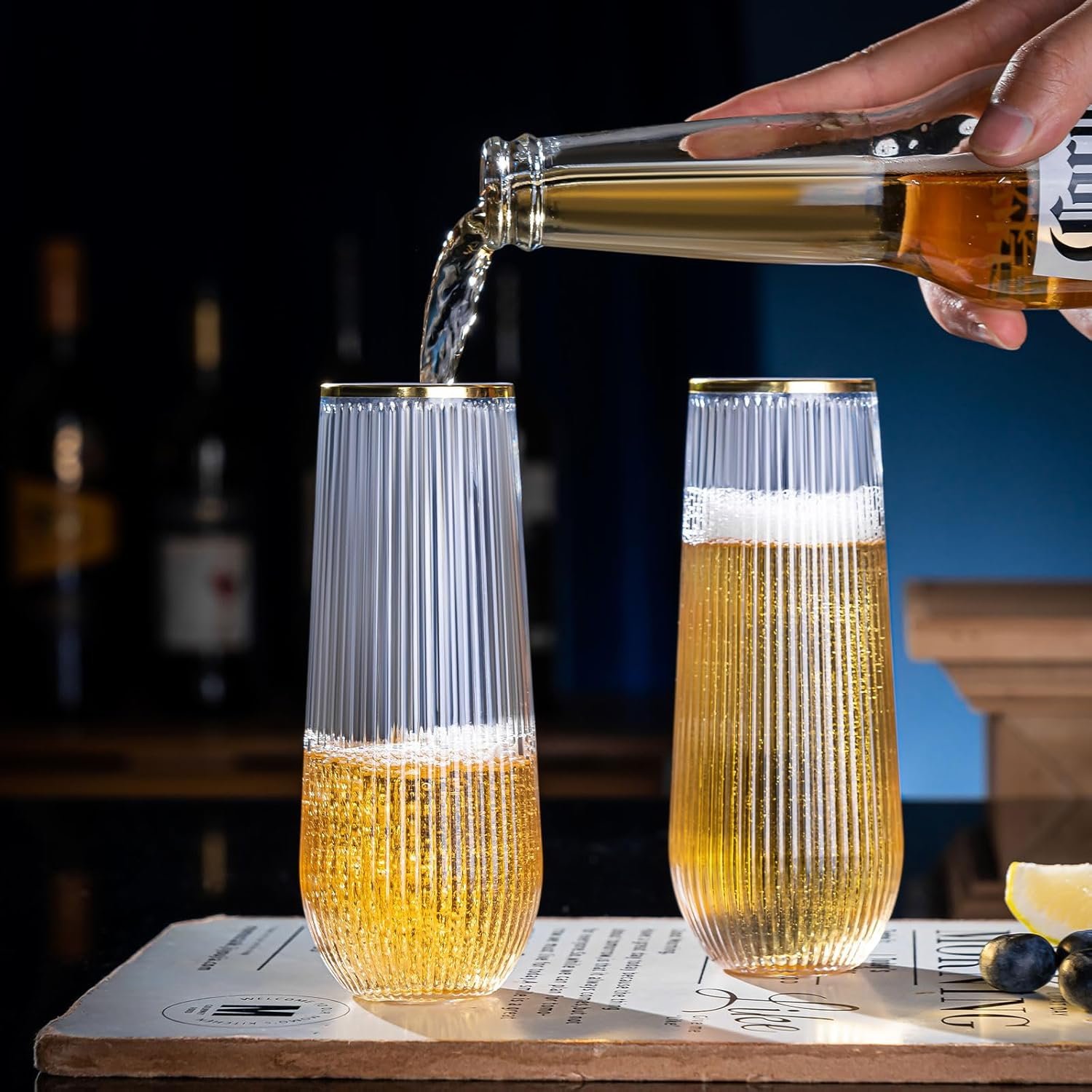 Wholesale 48 Pack 9oz Plastic Stemless Disposable Champagne Flutes Unbreakable Acrylic Origami Style Shatterproof Toasting Glasses for Weddings Parties Supplier