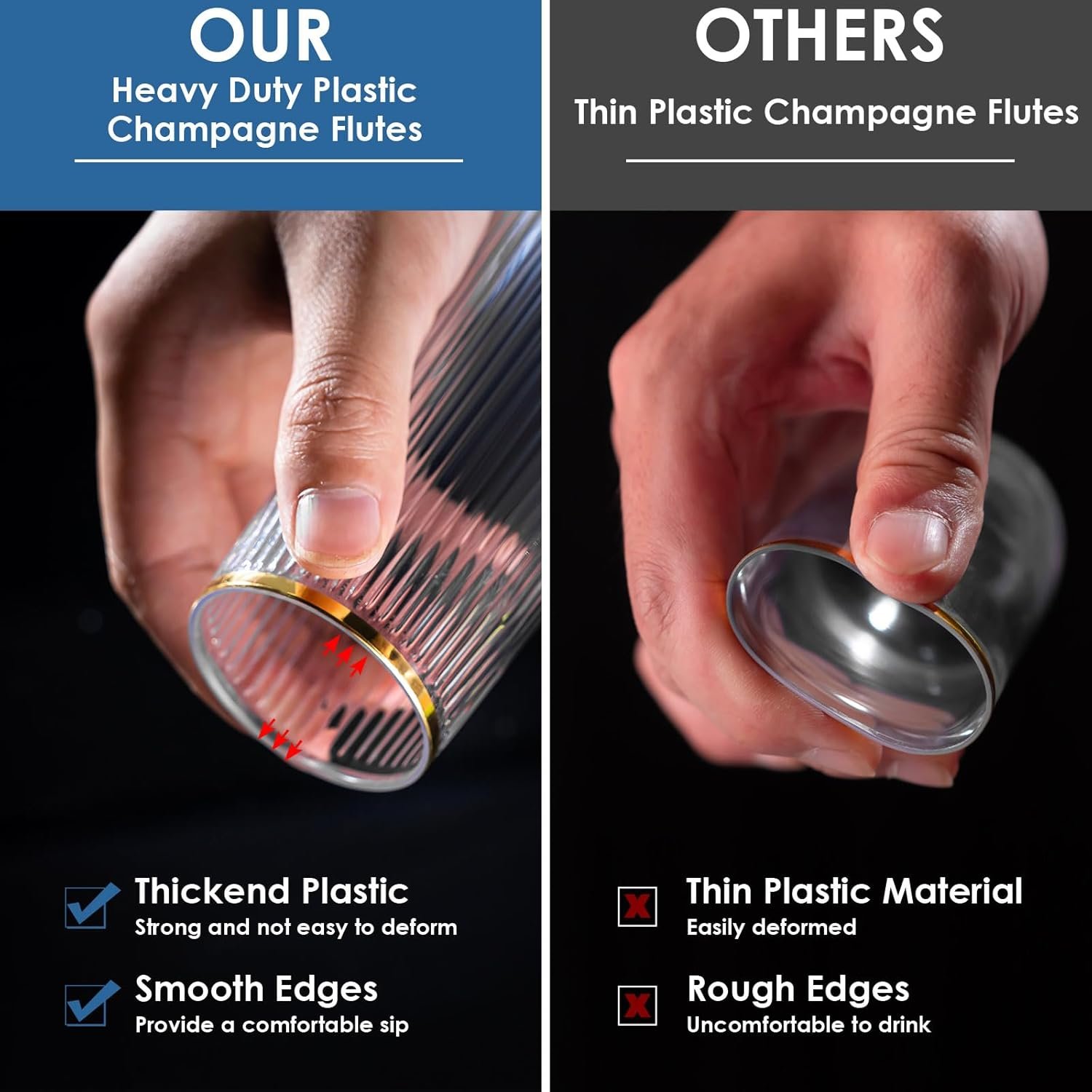 Wholesale 48 Pack 9oz Plastic Stemless Disposable Champagne Flutes Unbreakable Acrylic Origami Style Shatterproof Toasting Glasses for Weddings Parties Supplier