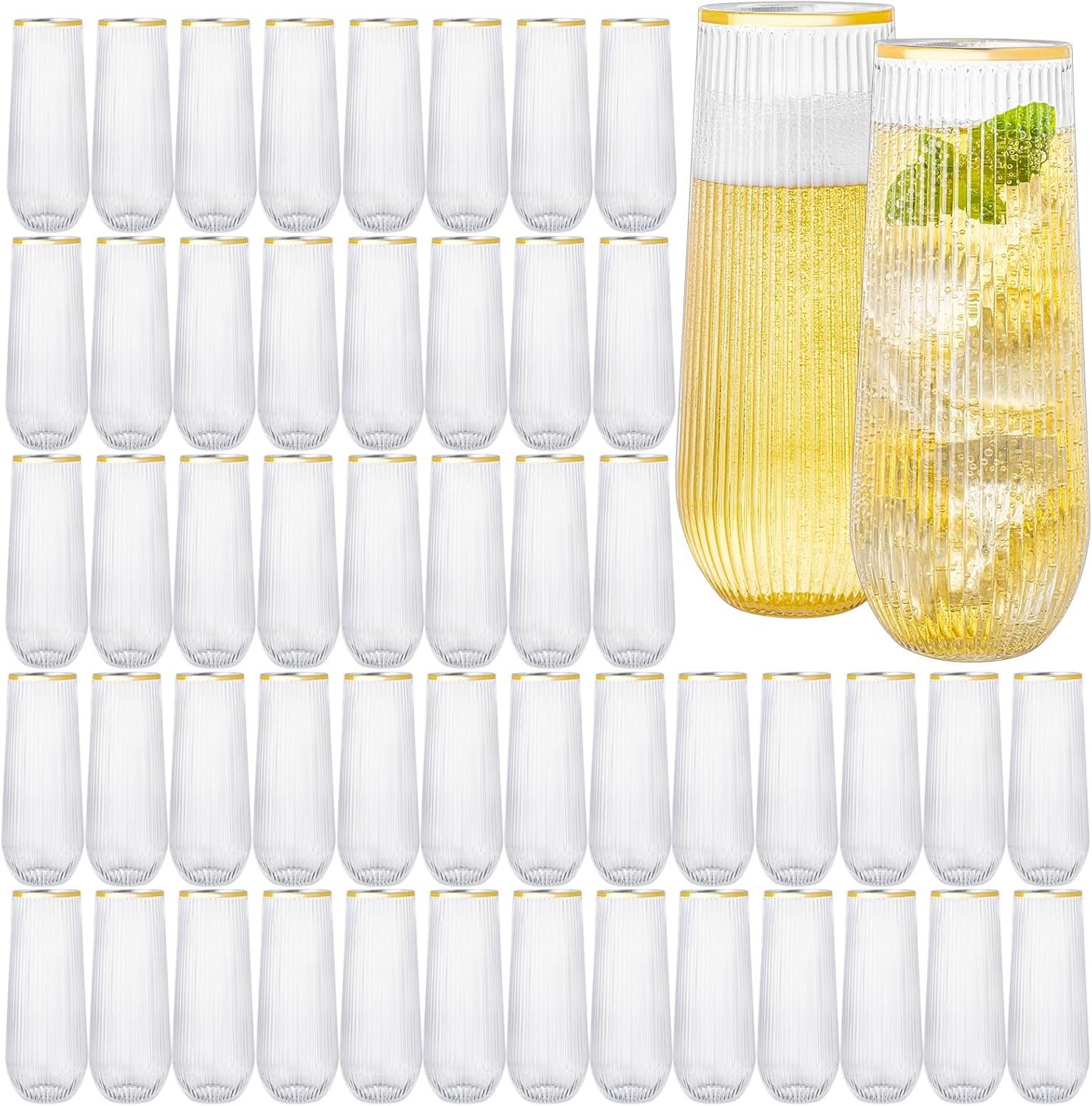 48 Pack Plastic Stemless Disposable Champagne Flutes, Unbreakable 9Oz Champagne Glasses, Origami Style Bulk pack Acrylic Fancy & Shatterproof Toasting Glasses, Ideal for Wedding, Party