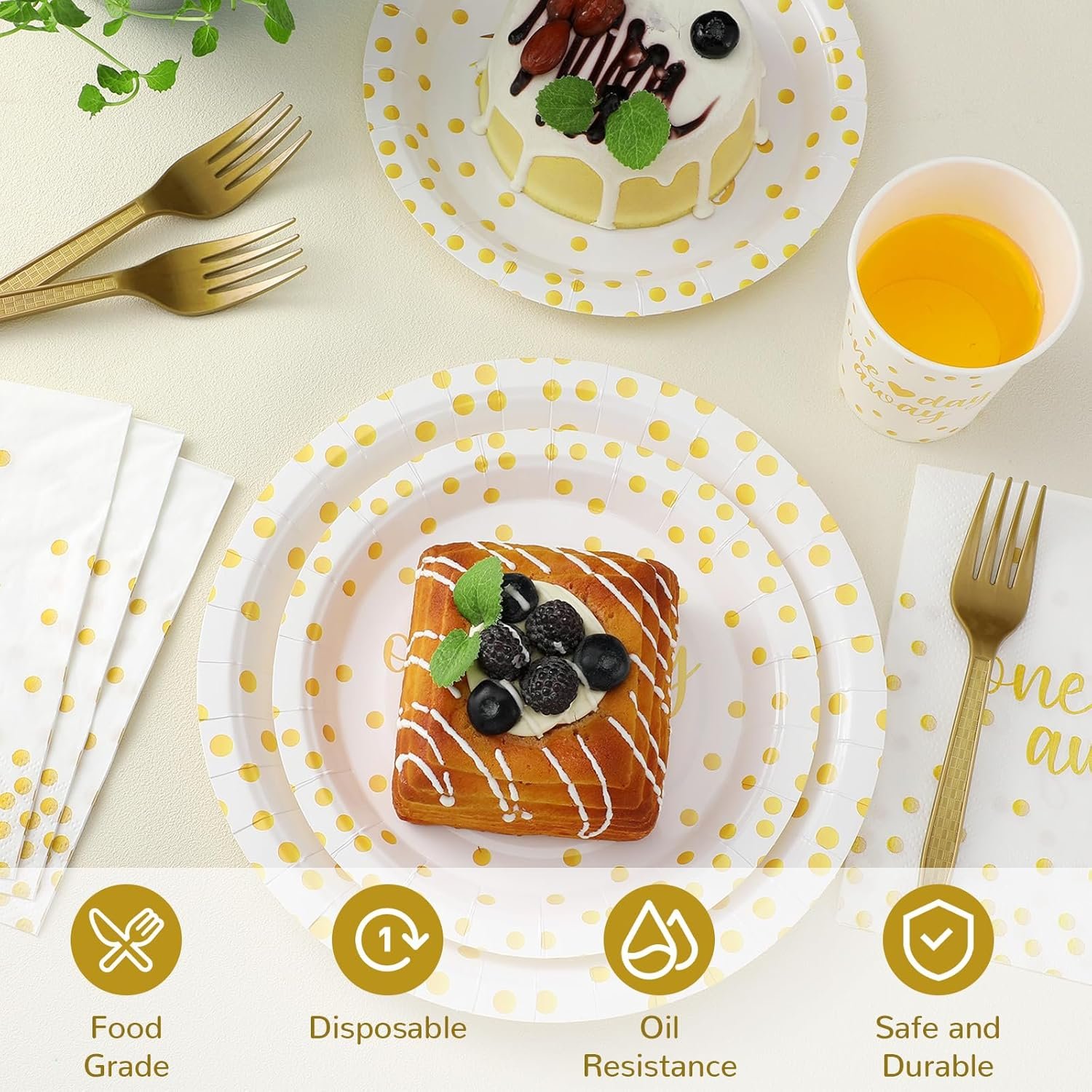 Wholesale 120 Pcs White and Gold Dot Paper Tableware Set Rehearsal Dinner Wedding Party Supplies Plates Cups Napkins Forks for 24 Guests Supplier Wholesale 120 Pcs White and Gold Dot Paper Tableware Set Rehearsal Dinner Wedding Party Supplies Plates Cups Napkins Forks for 24 Guests Supplier