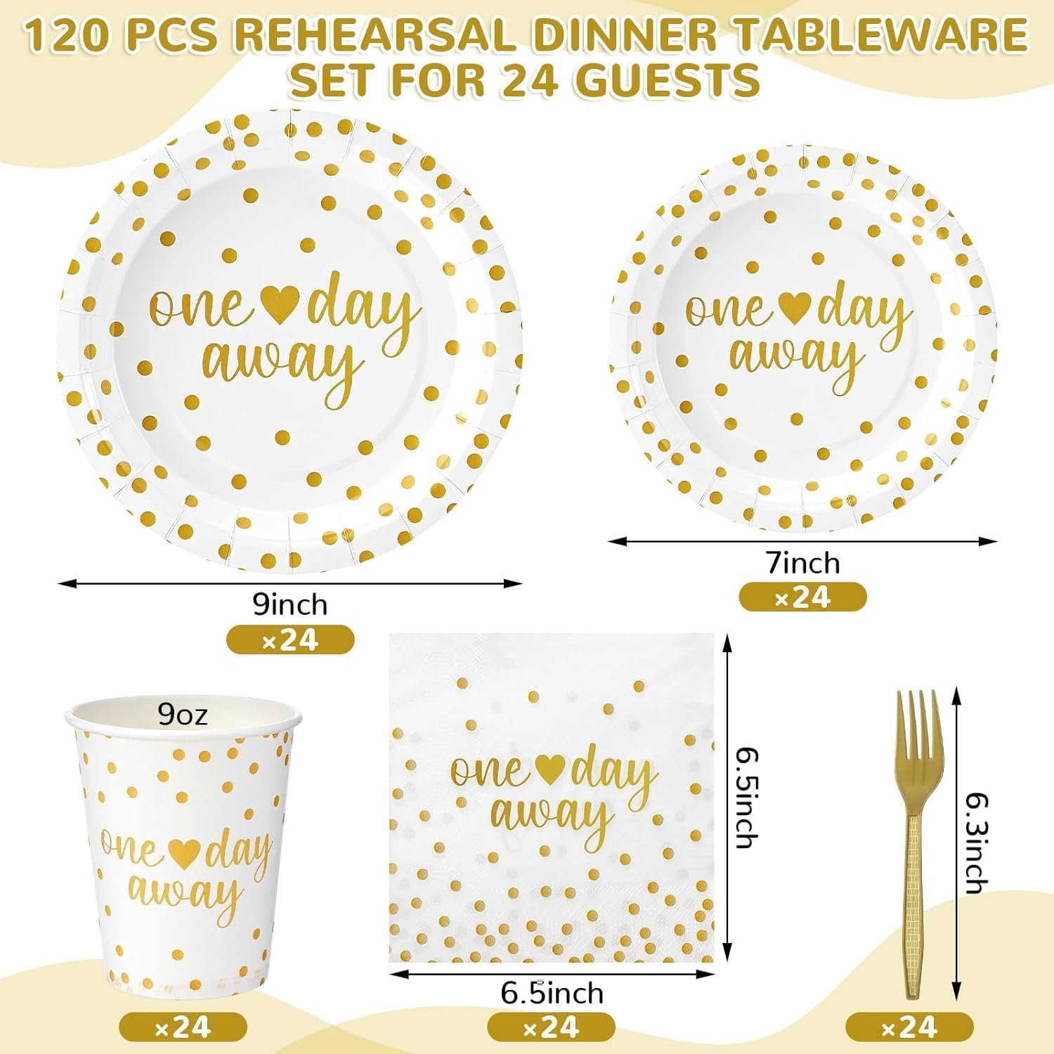 Wholesale 120 Pcs White and Gold Dot Paper Tableware Set Rehearsal Dinner Wedding Party Supplies Plates Cups Napkins Forks for 24 Guests Supplier Wholesale 120 Pcs White and Gold Dot Paper Tableware Set Rehearsal Dinner Wedding Party Supplies Plates Cups Napkins Forks for 24 Guests Supplier