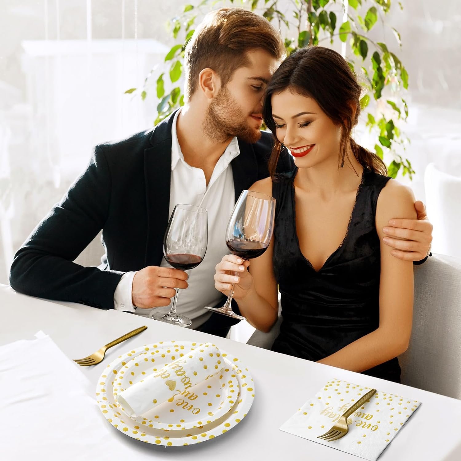 Wholesale 120 Pcs White and Gold Dot Paper Tableware Set Rehearsal Dinner Wedding Party Supplies Plates Cups Napkins Forks for 24 Guests Supplier Wholesale 120 Pcs White and Gold Dot Paper Tableware Set Rehearsal Dinner Wedding Party Supplies Plates Cups Napkins Forks for 24 Guests Supplier
