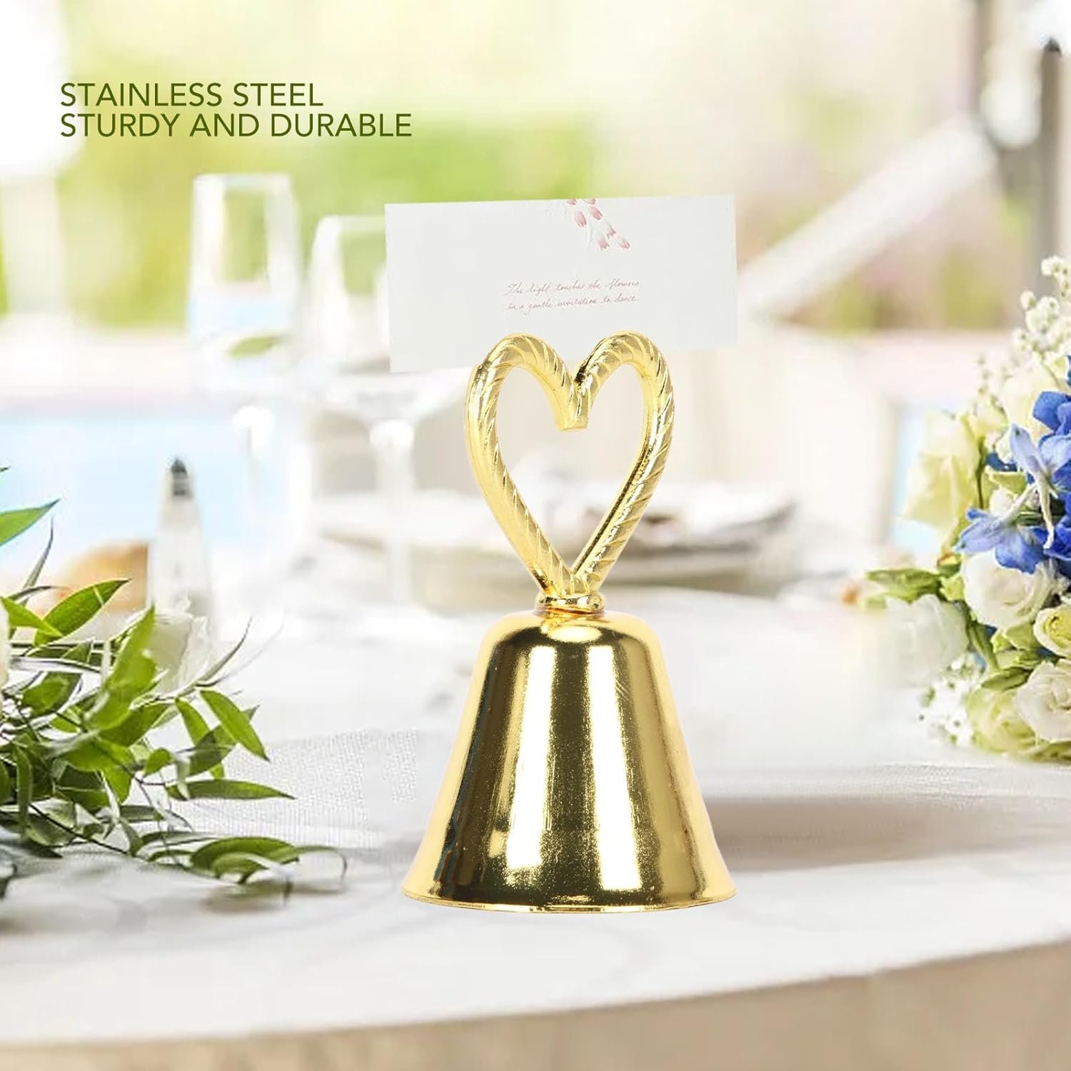 Wholesale 10pcs Elegant Silver Bell Place Card Holders Gold Kissing Bells for Restaurant Menus Weddings Parties Receptions Table Numbers Supplier