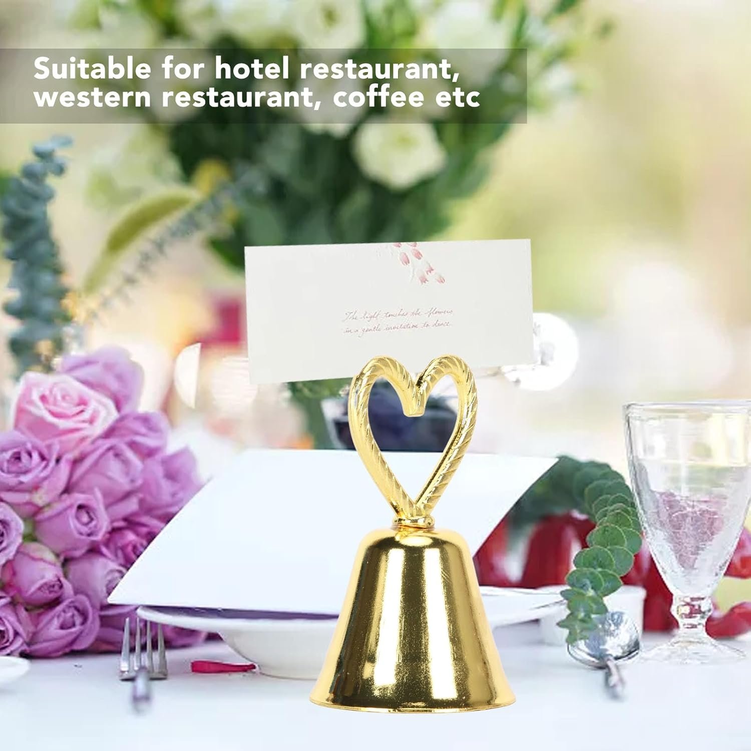 Wholesale 10pcs Elegant Silver Bell Place Card Holders Gold Kissing Bells for Restaurant Menus Weddings Parties Receptions Table Numbers Supplier